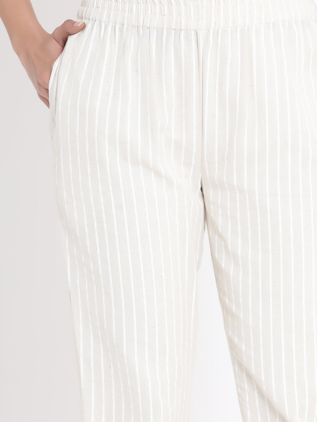 Juniper Natural Stripe Printed Rayon Slim Fit Pants.