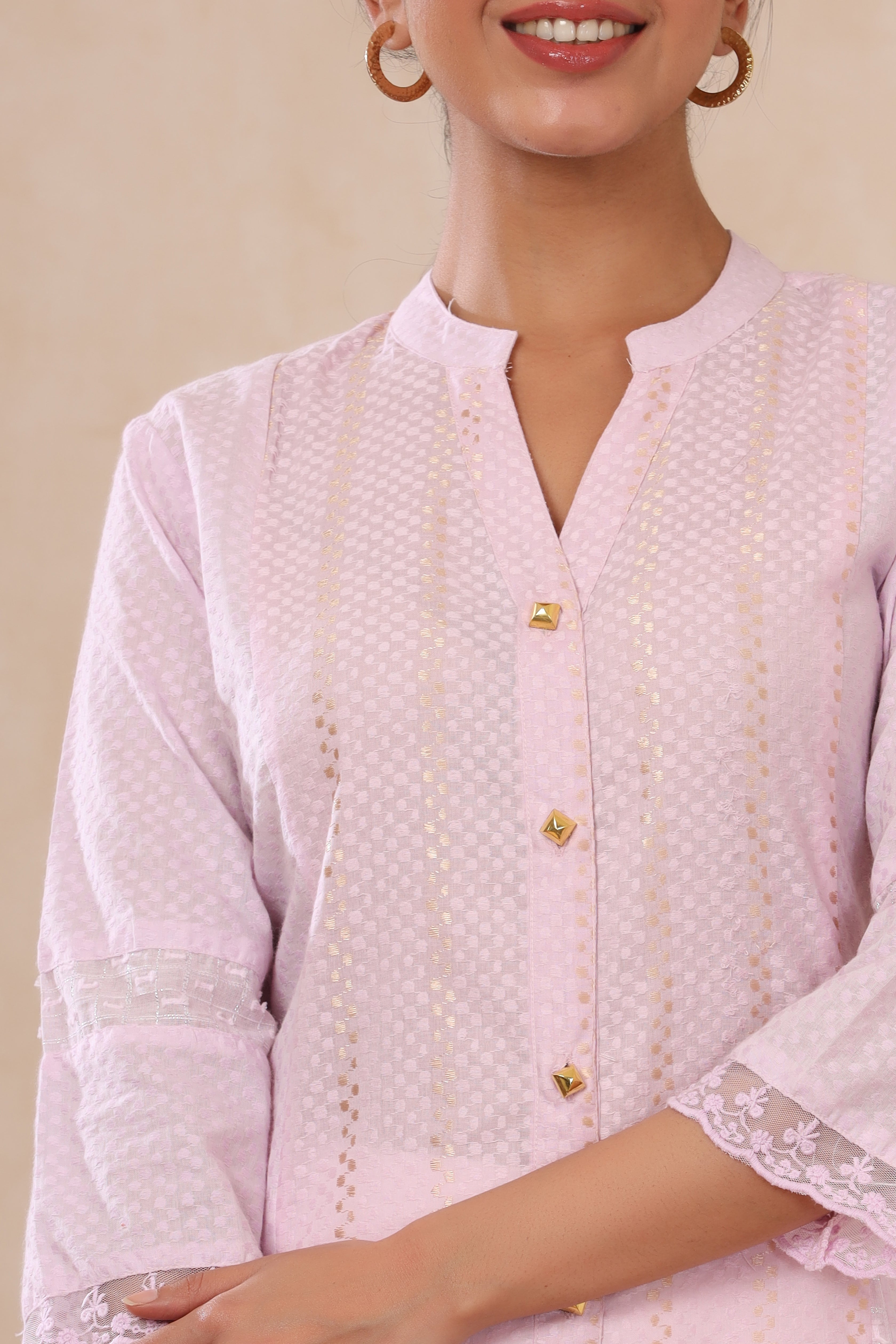 Juniper Purple Cotton Dobby Flared Kurta with buttons