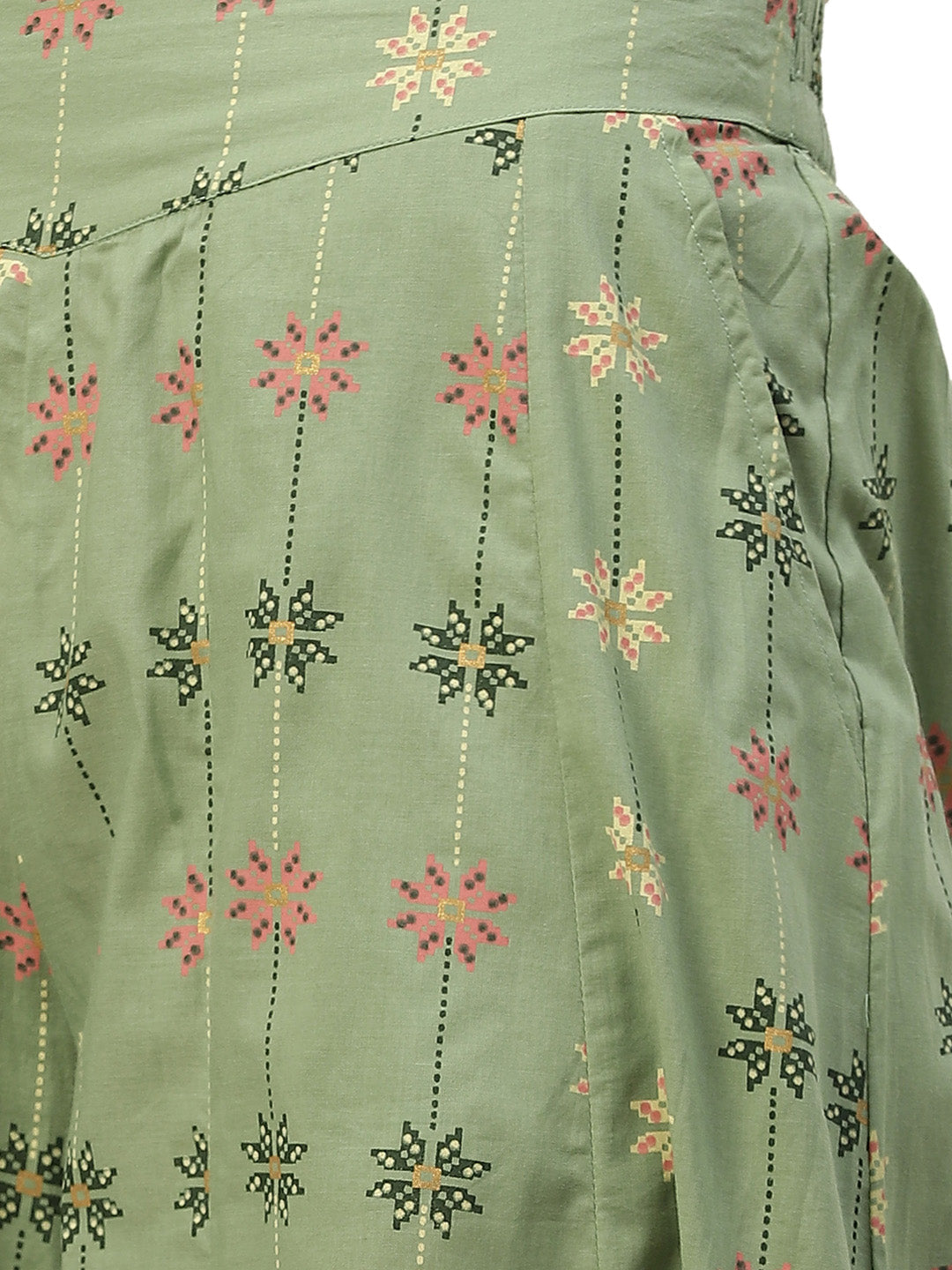 Juniper Pista Green Geometric Printed Pure Cotton Kurta Palazzo & Cotton Voile Dupatta