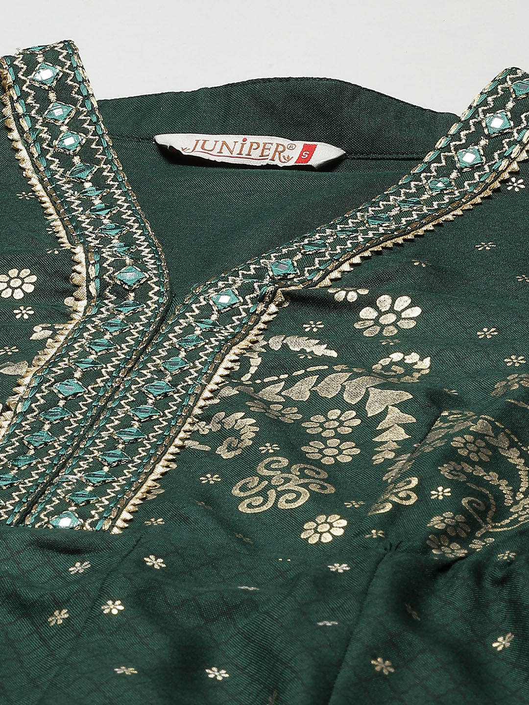 Juniper Jadegreen LIVA Rayon Printed Anarkali Dress