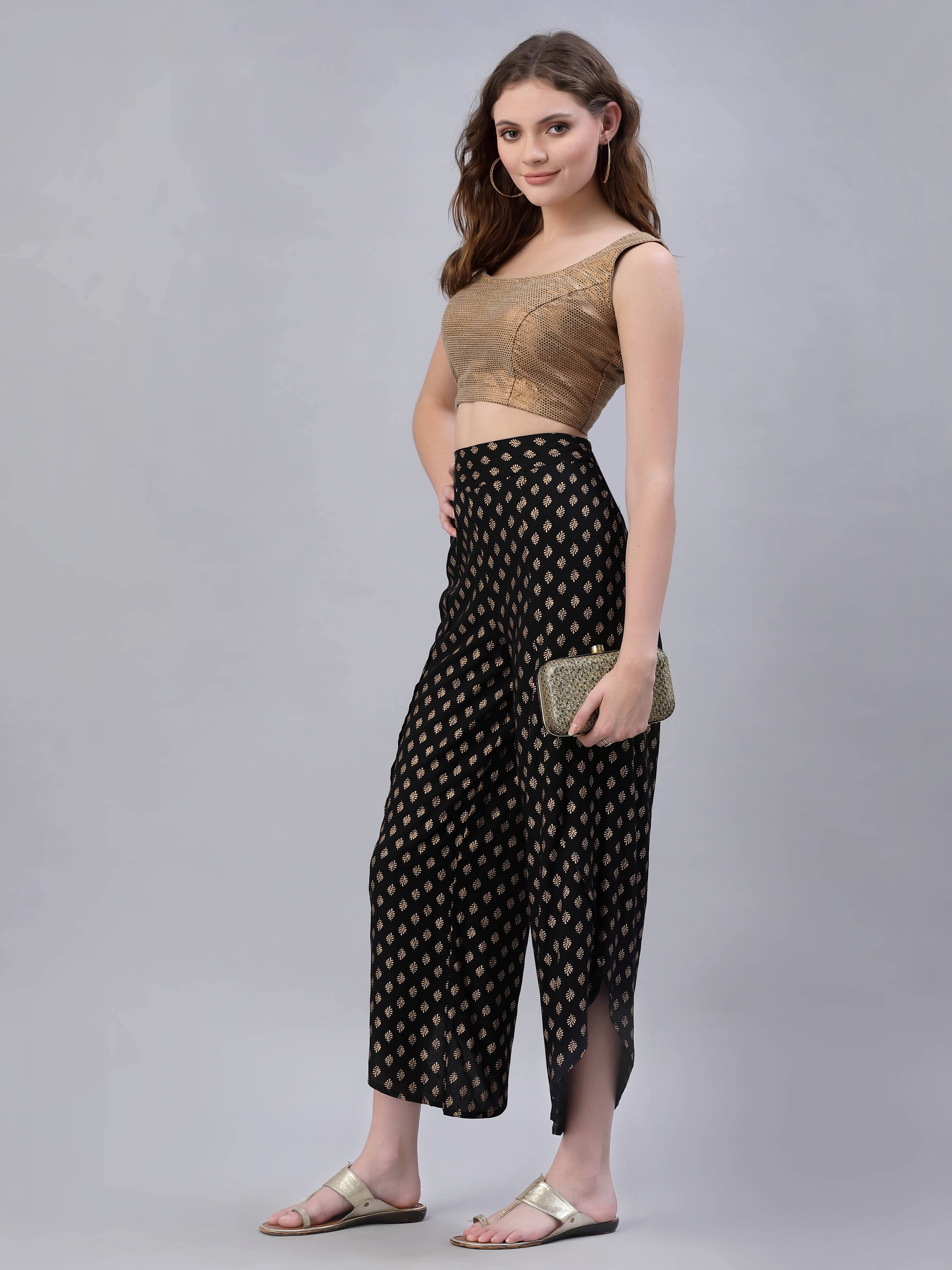 Juniper Women's Black LIVA Rayon Printed Dhoti Pants