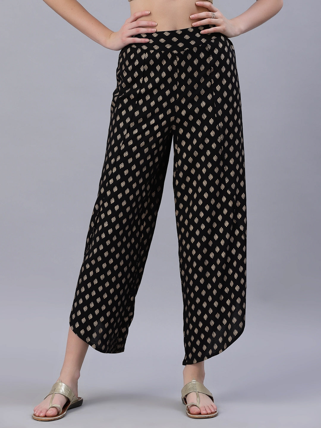 Juniper Women's Black LIVA Rayon Printed Dhoti Pants