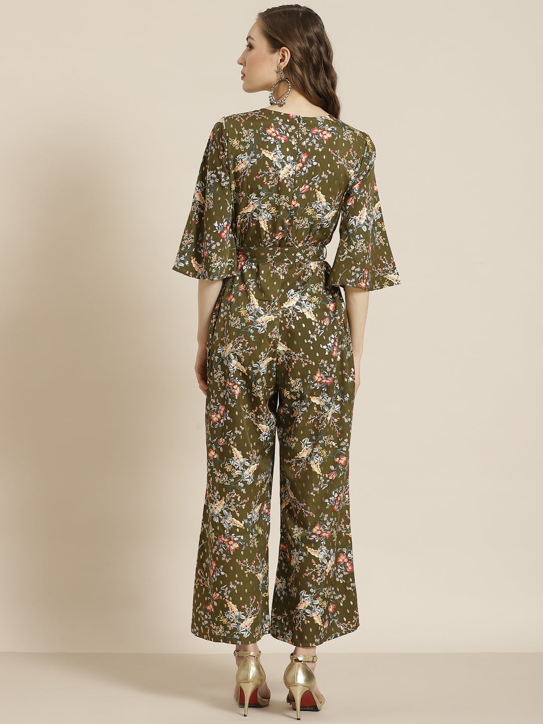 Juniper Olive Micro Poly Printed Jumpsuit with Tie-up