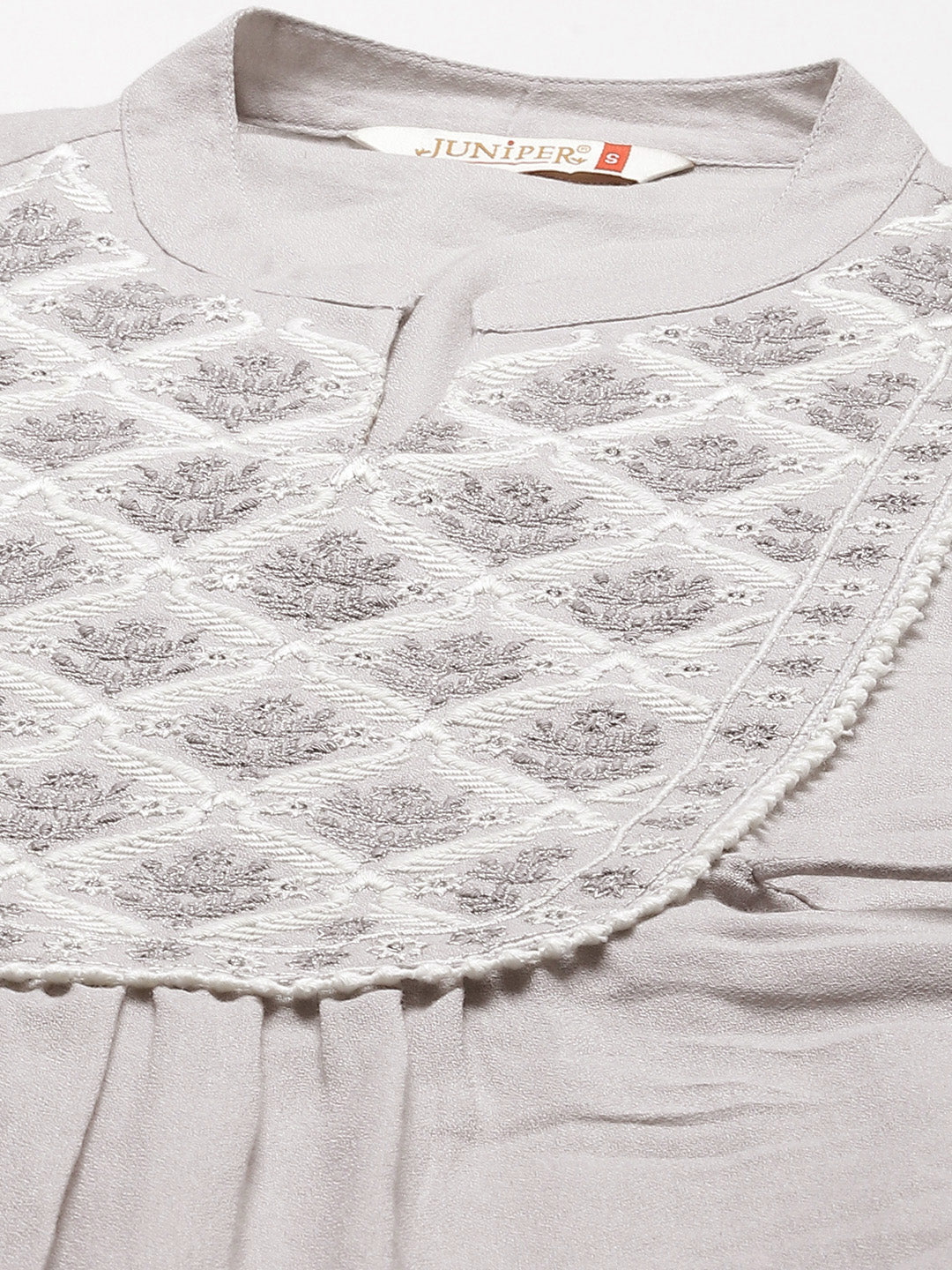 Juniper Grey Cotton Moss Embroidered A-Line Tunic