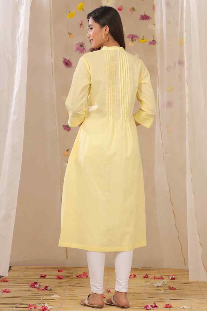 Juniper Limeyellow Cambric Solid A-Line Kurta - Juniper Fashion