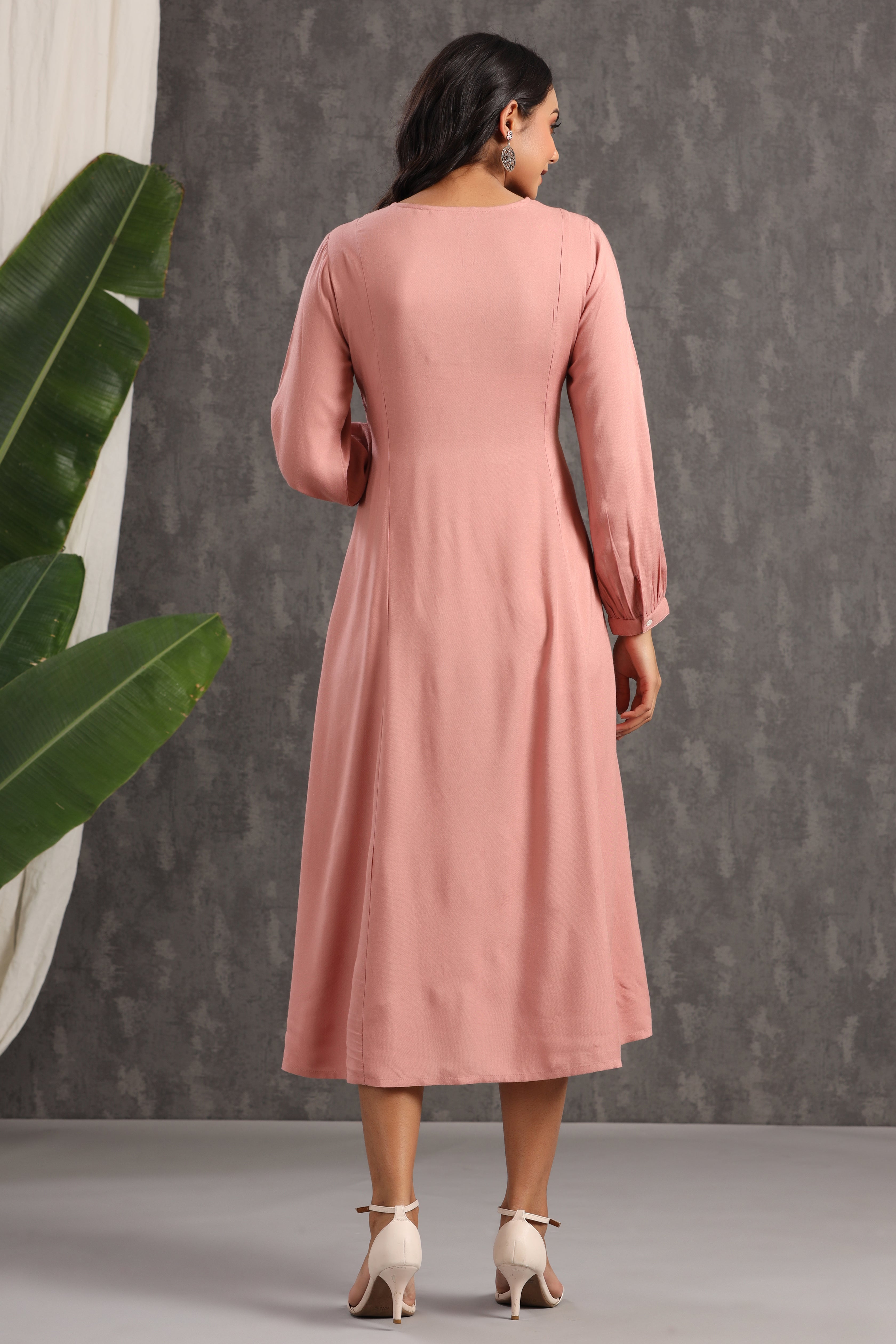 Juniper OnionPink LIVA Rayon Embroidered A-Line Dress - Juniper Fashion