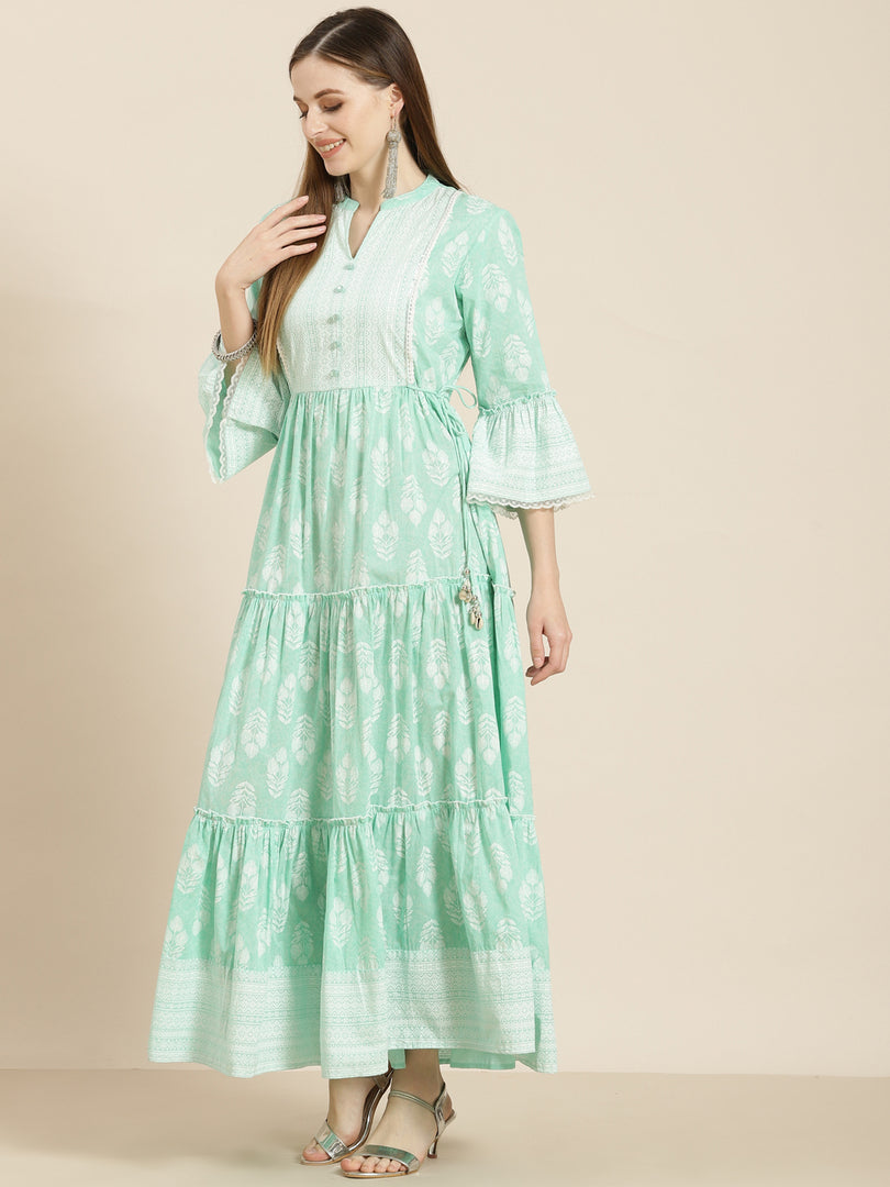 Juniper Mint Cambric Printed Tiered Dress