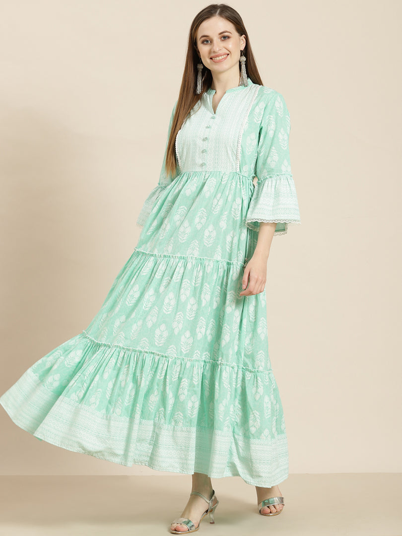 Juniper Mint Cambric Printed Tiered Dress