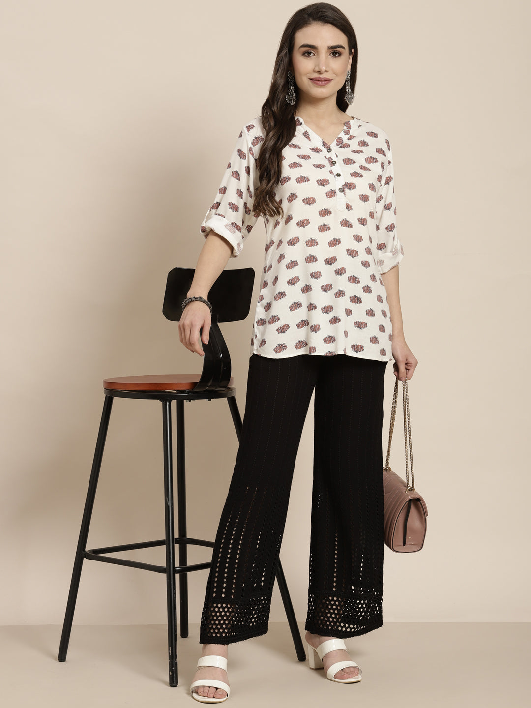 Juniper Black Solid Rayon Flared Ankle-Length Palazzo.
