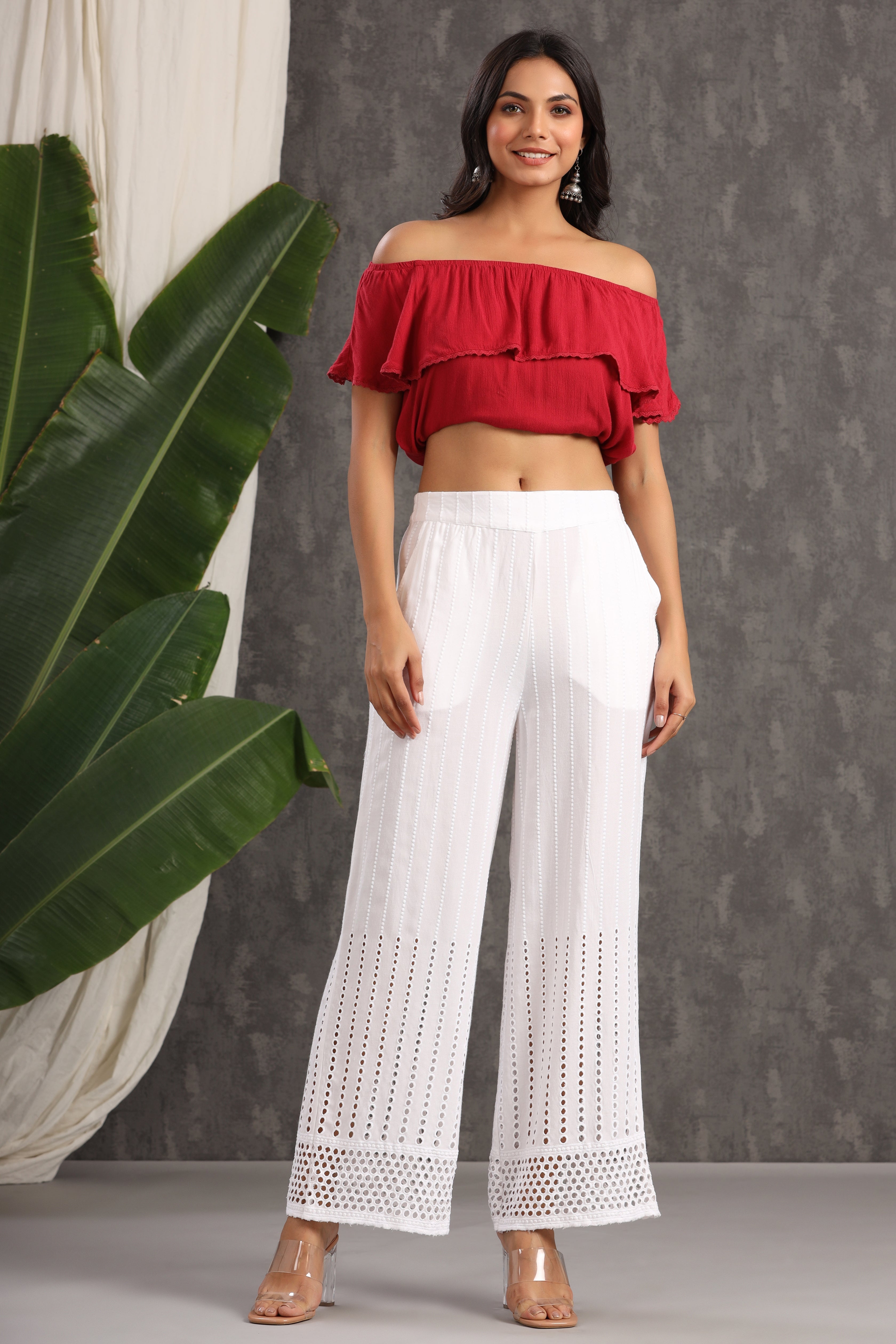 Juniper White Solid Rayon Flared Ankle-Length Palazzo. - Juniper Fashion