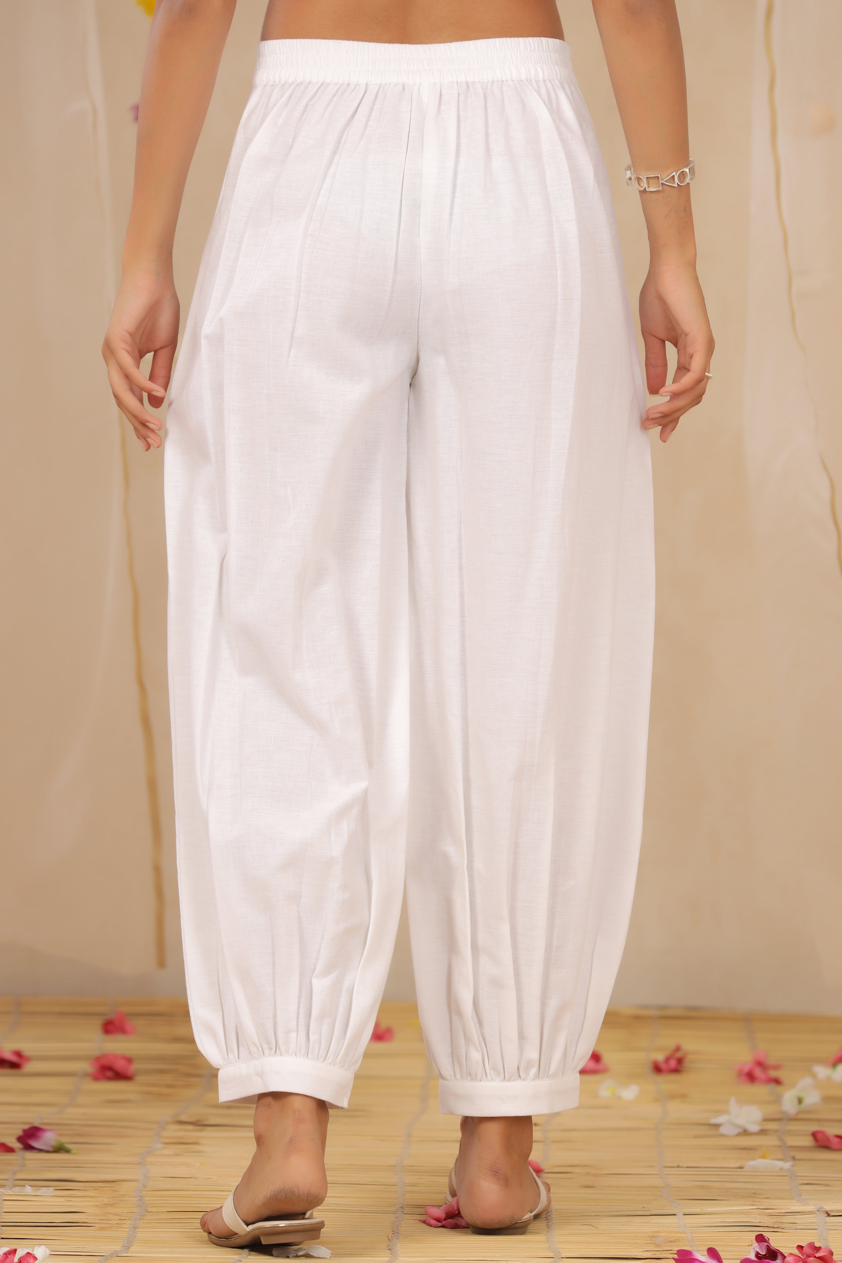 Juniper White Solid Cotton Flex Dhoti Style Pants
