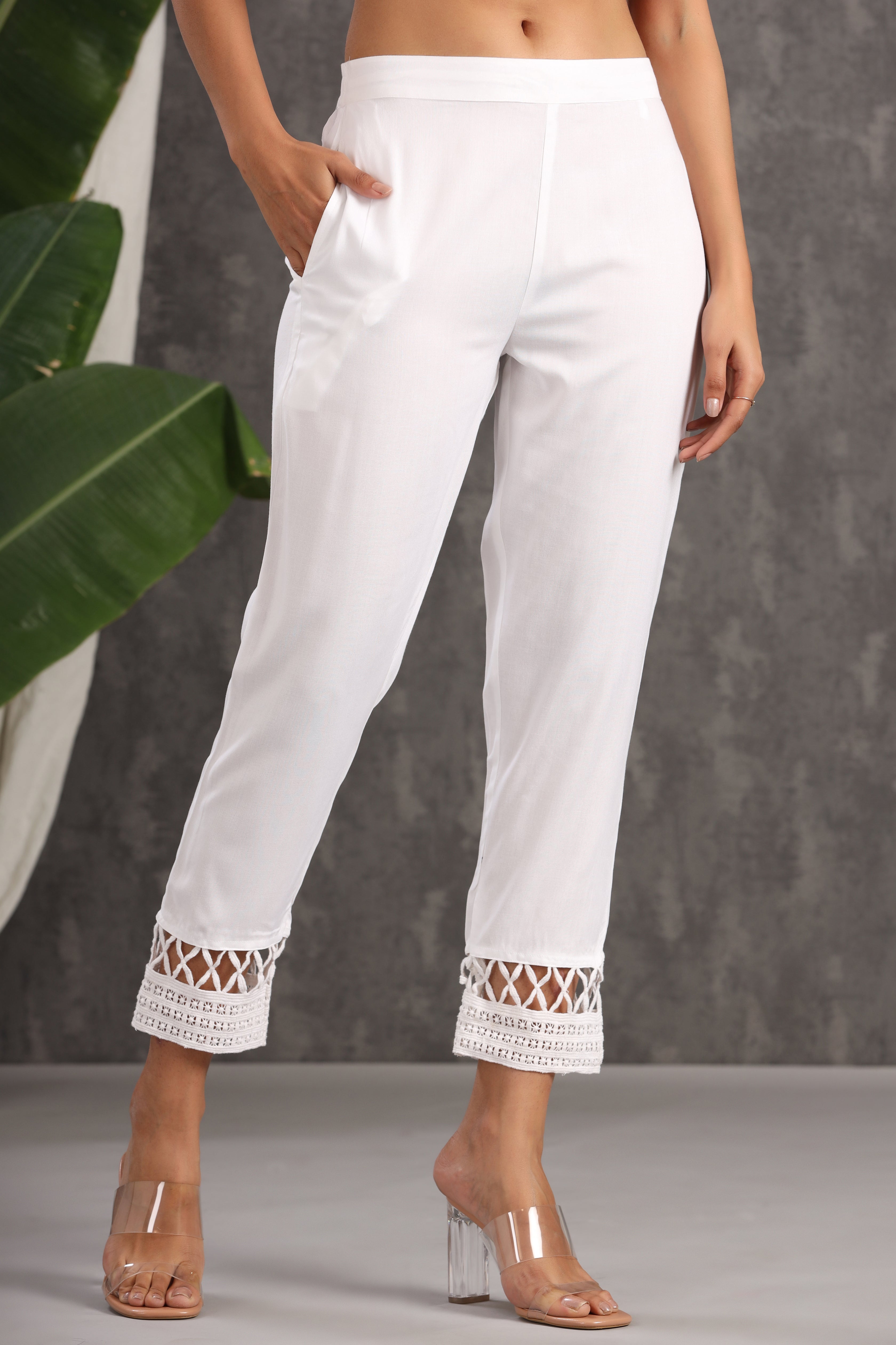 Juniper White LIVA Rayon Solid Straight Pants - Juniper Fashion