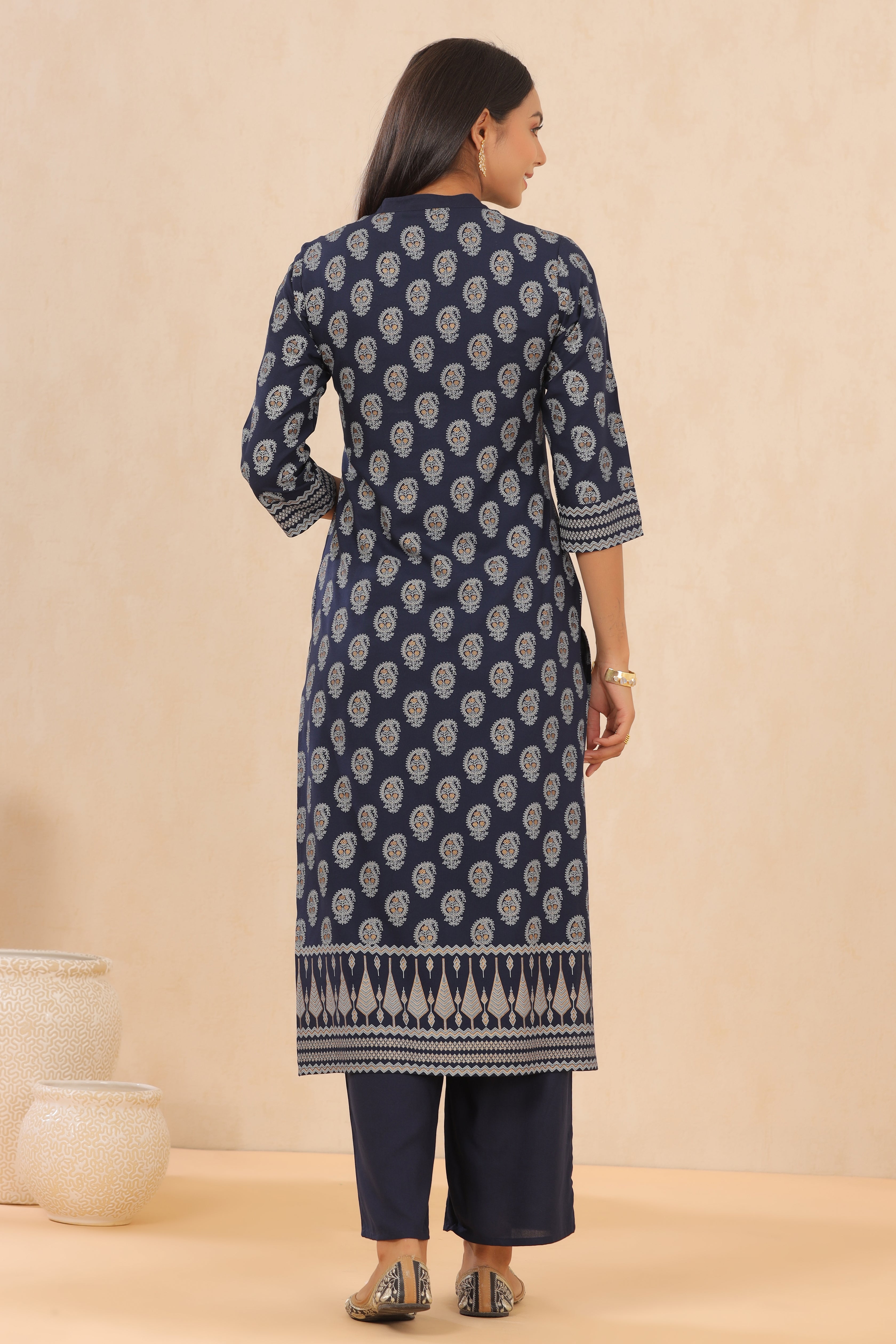 Juniper Indigo LIVA Rayon Printed Straight Kurta Palazzo Set