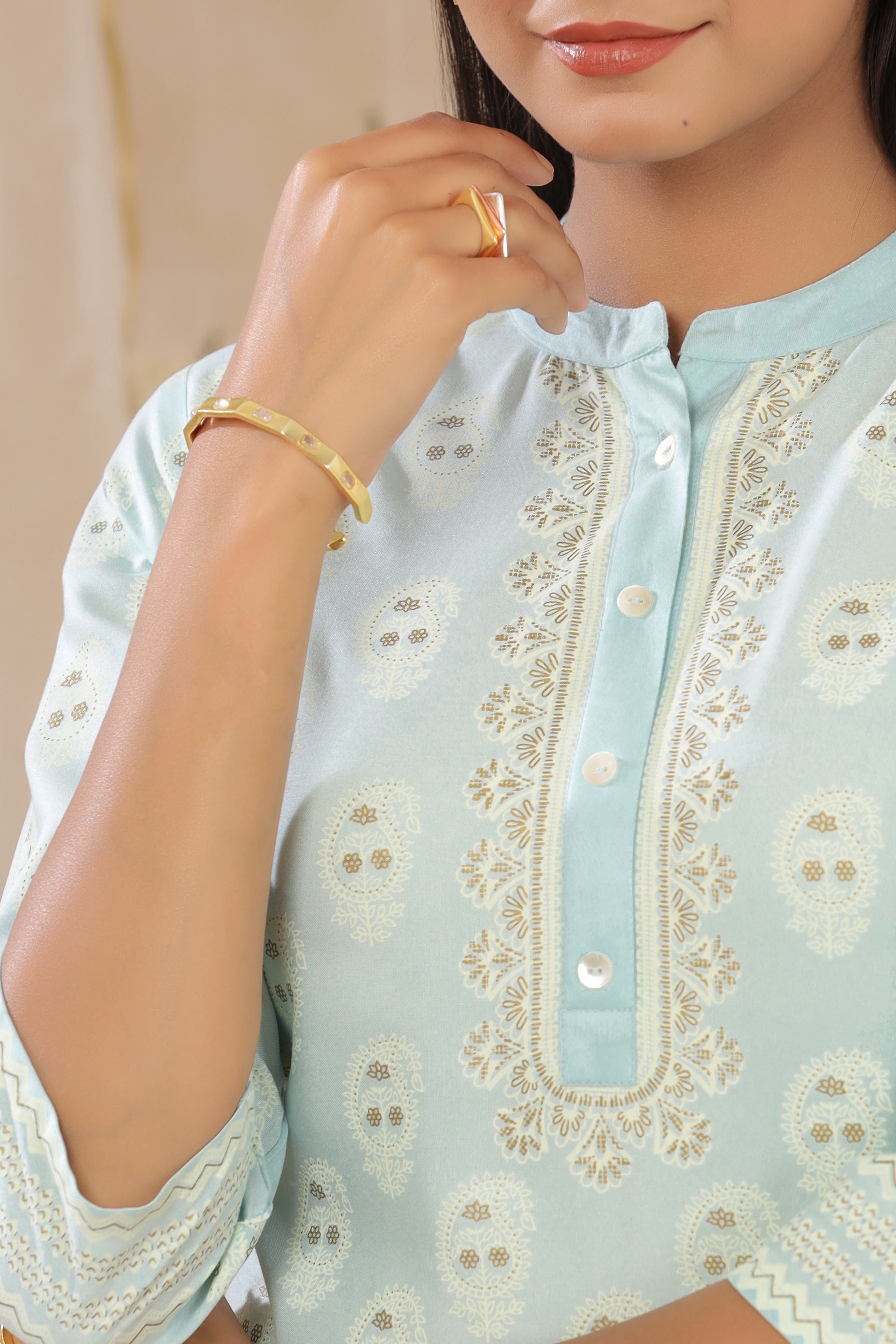 Juniper Powderblue LIVA Rayon Printed Straight Kurta Palazzo Set