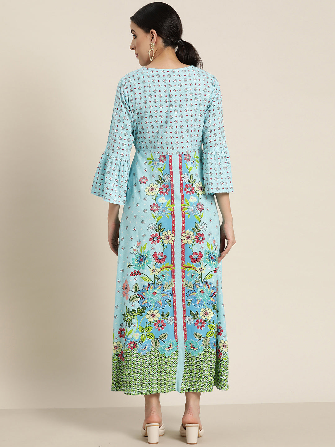 Juniper Skyblue LIVA Rayon Printed A-Line Kurta - Juniper Fashion