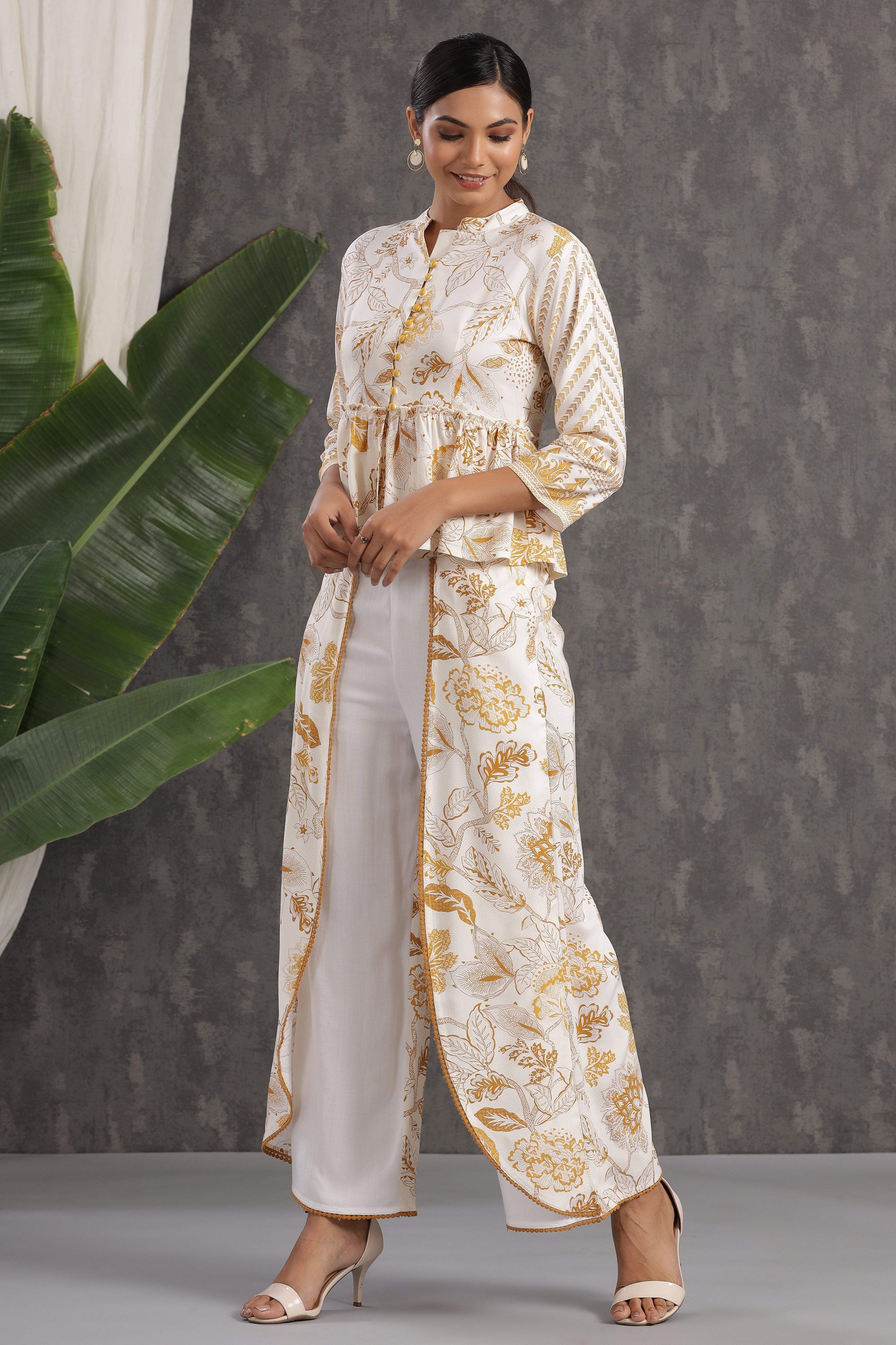 Juniper Mustard Floral Printed Rayon Co-Ord Set With Lace Detail - Juniper Fashion