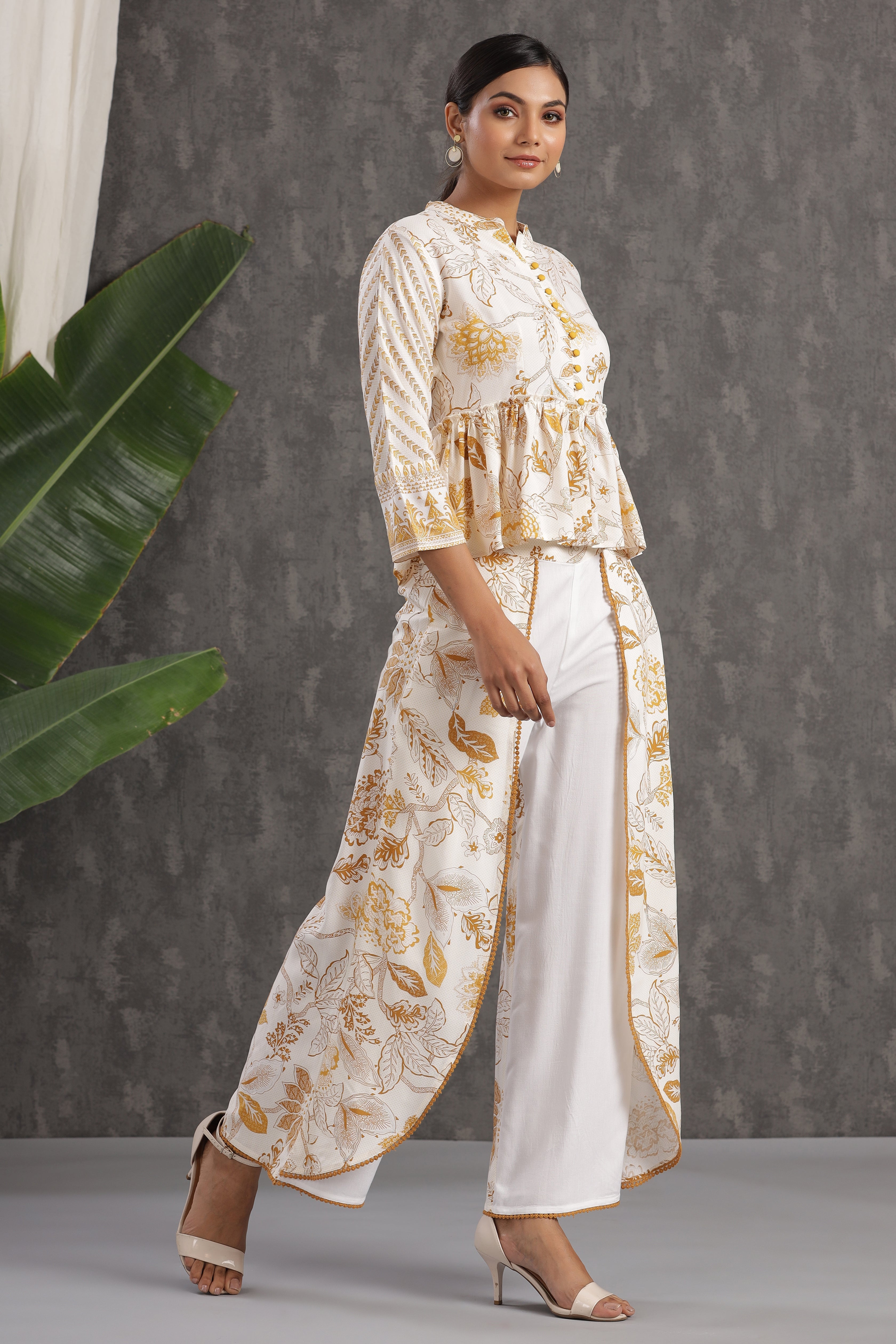 Juniper Mustard Floral Printed Rayon Co-Ord Set With Lace Detail - Juniper Fashion