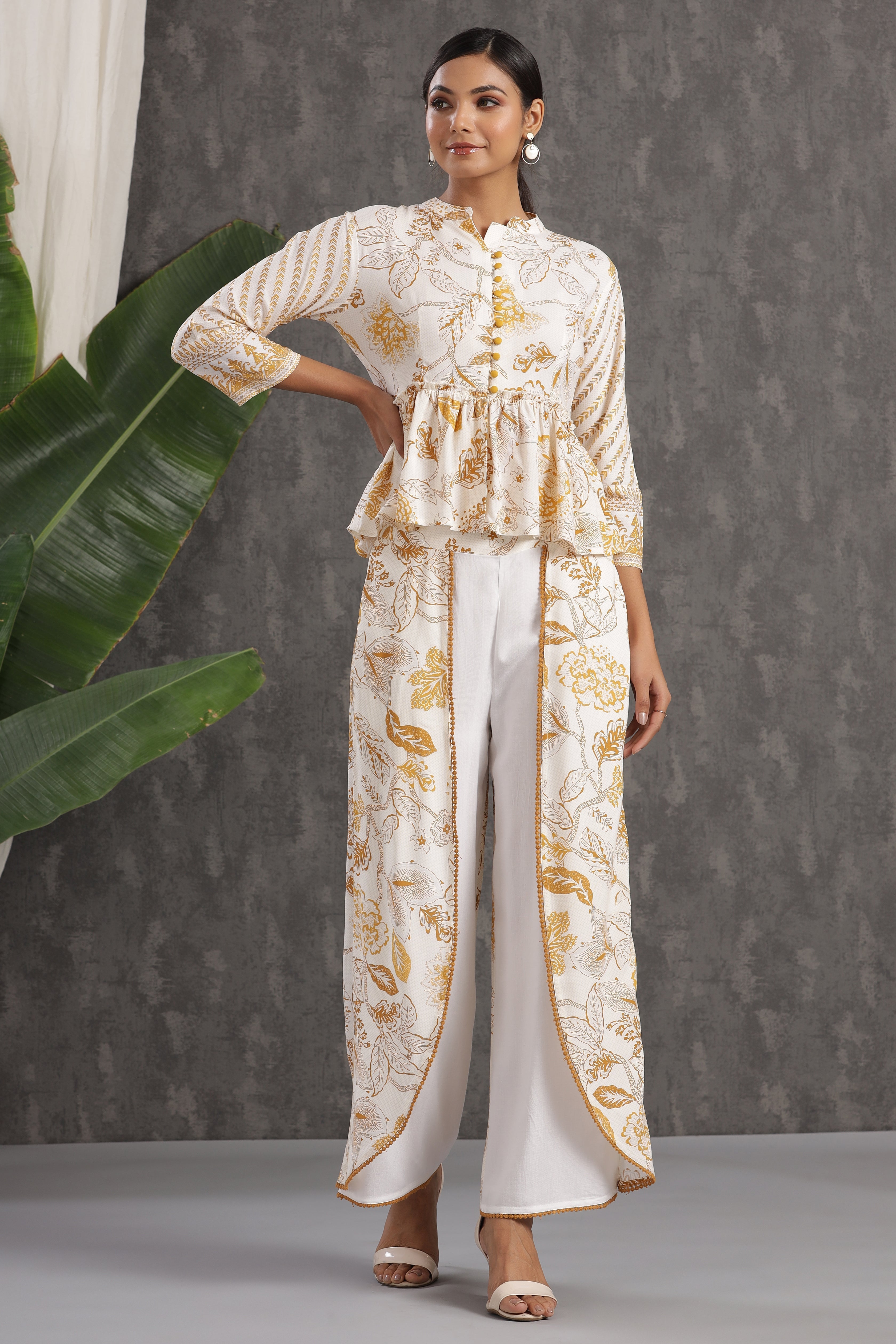 Juniper Mustard Floral Printed Rayon Co-Ord Set With Lace Detail - Juniper Fashion