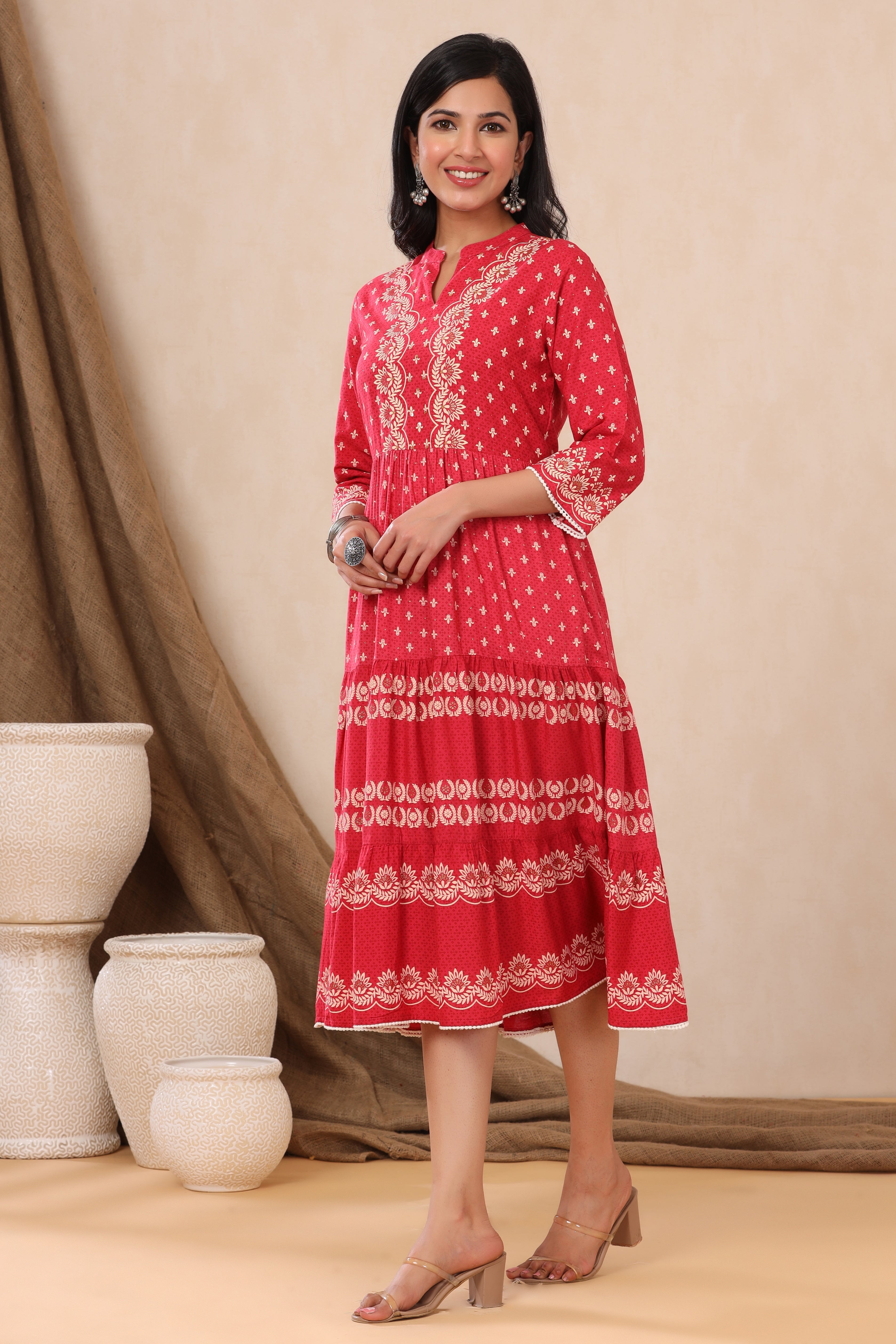 Juniper Red LIVA Rayon Printed Tiered Dress