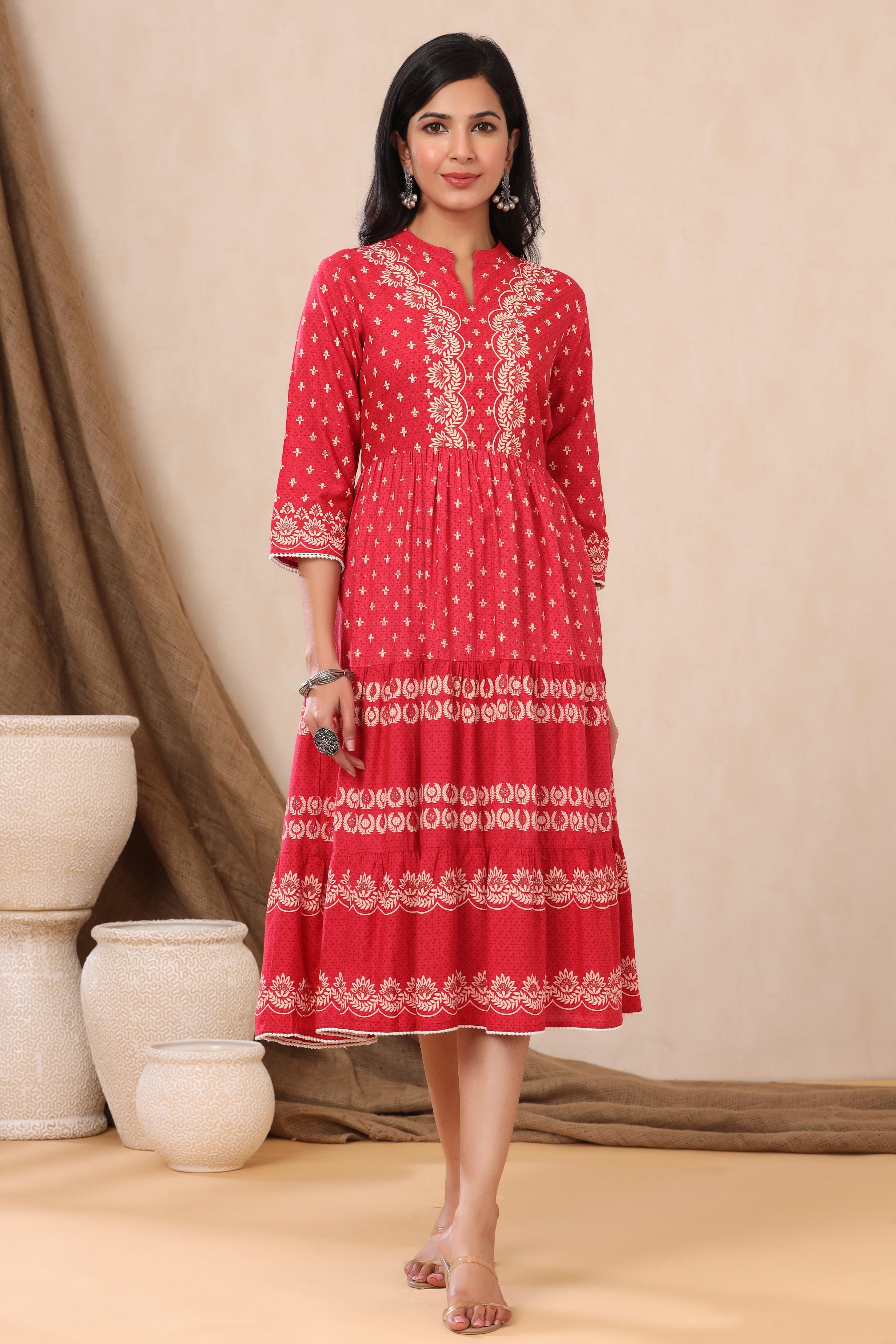 Juniper Red LIVA Rayon Printed Tiered Dress