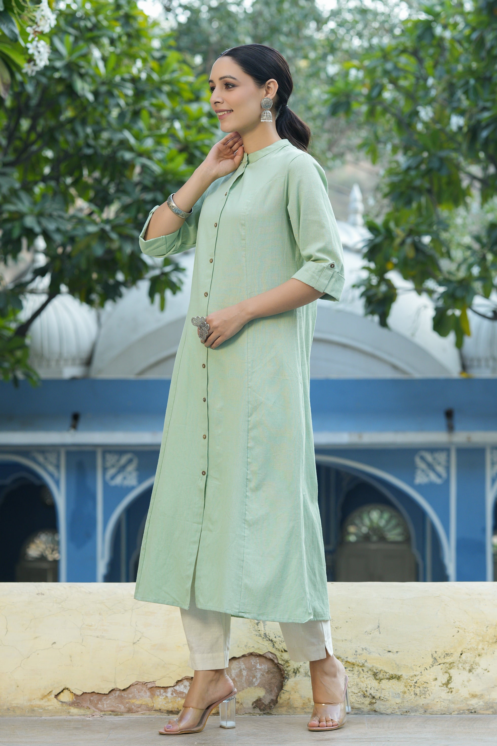 Juniper Mint Cotton Flex Solid A-Line Kurta