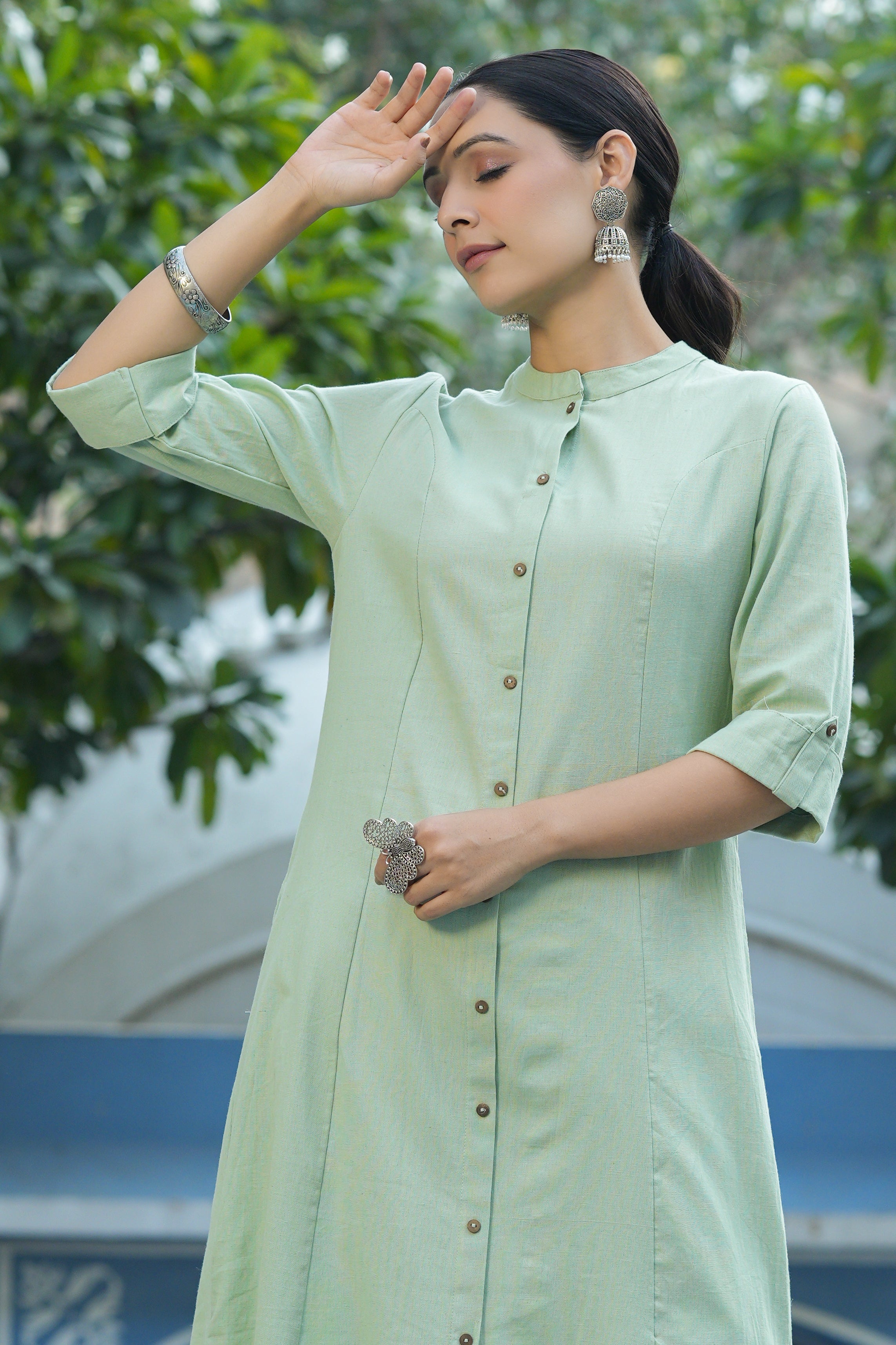 Juniper Mint Cotton Flex Solid A-Line Kurta