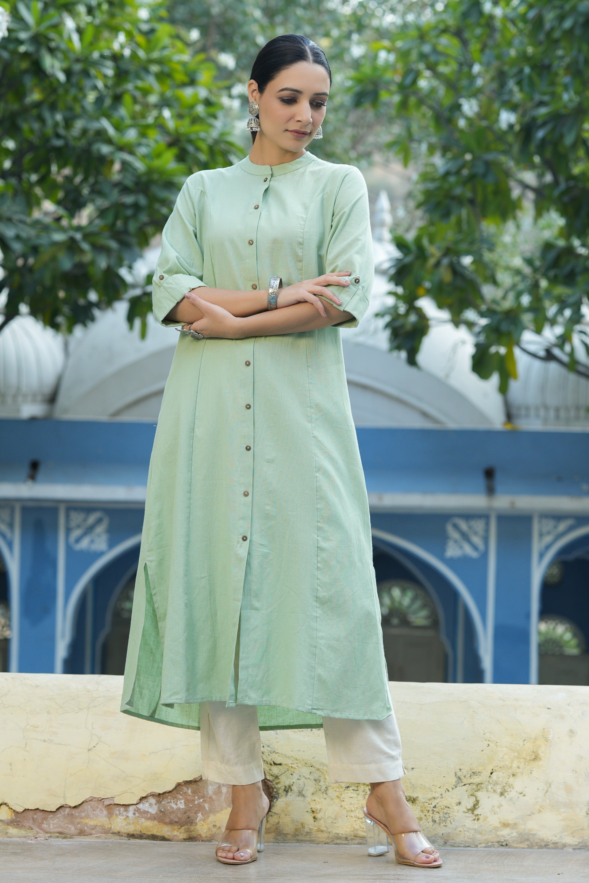 Juniper Mint Cotton Flex Solid A-Line Kurta