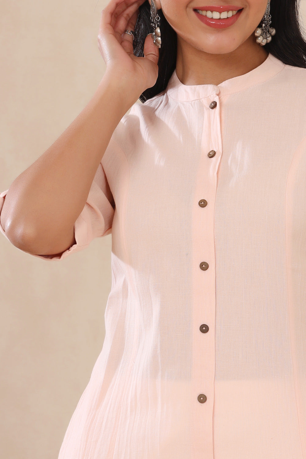 Juniper Women's Peach Cotton Flex Solid A-Line Kurta