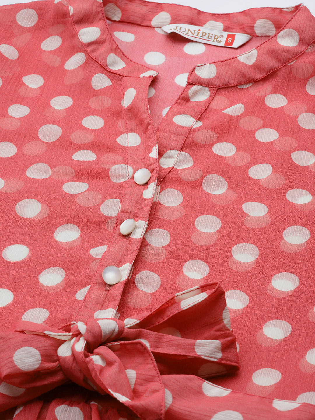 Juniper Pink Polka Dot Printed Chiffon Short Dress