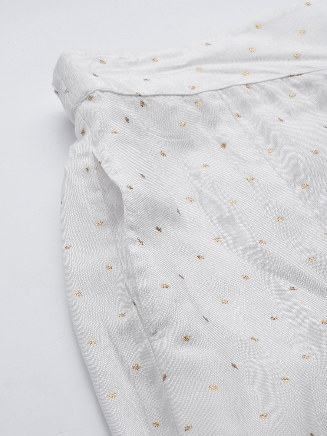 Juniper Off-White Polka Dot Printed Rayon Flared Palazzo