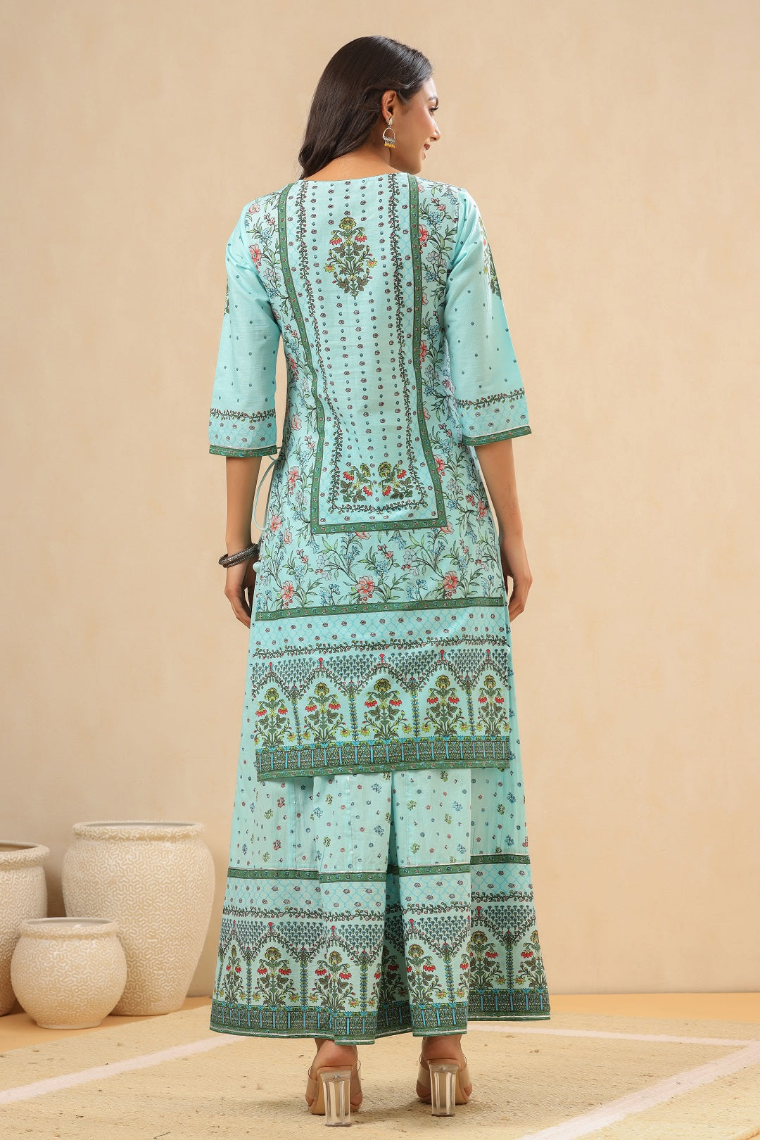Juniper Women`s Skyblue Cambric Printed Straight Kurta Sets