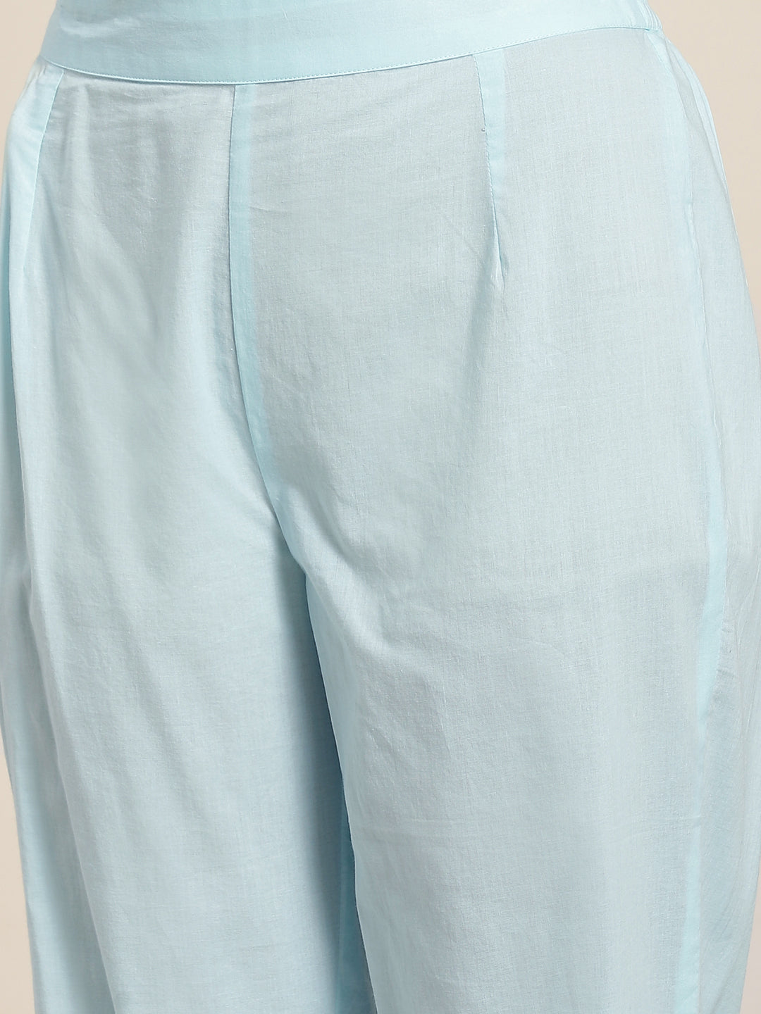 Juniper Sky Blue Solid Pure Cotton A-Line Kurta & Pants Set With Gota Work