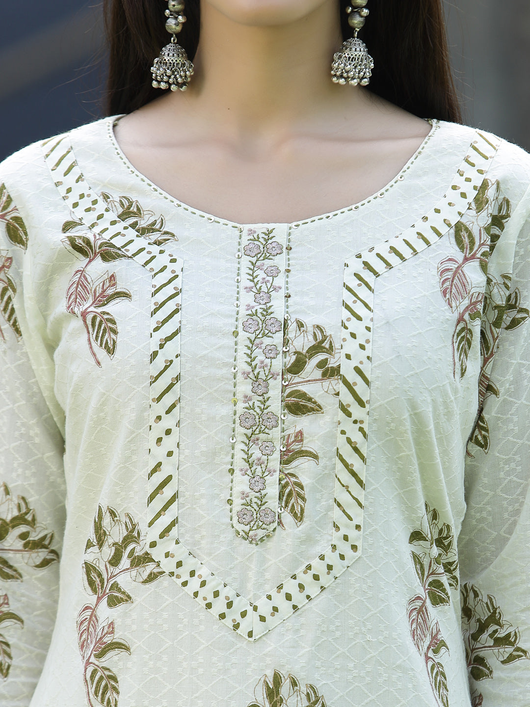 Juniper Off White Cotton Dobby Festive Printed Straight Kurta Sets For Women