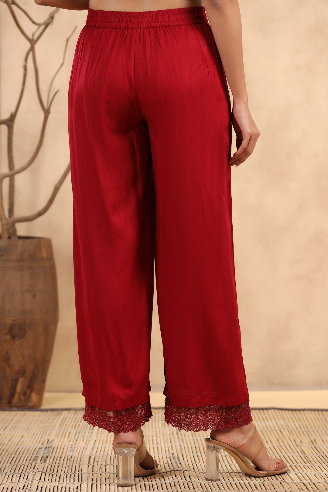 Juniper Women's Maroon LIVA Rayon Straight Solid Palazzo