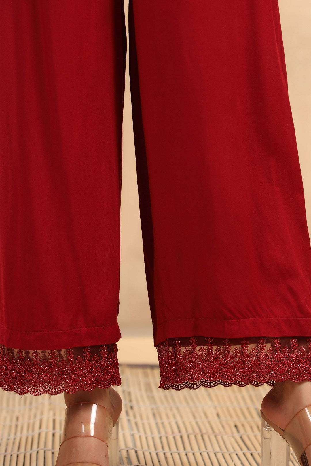 Juniper Women's Maroon LIVA Rayon Straight Solid Palazzo