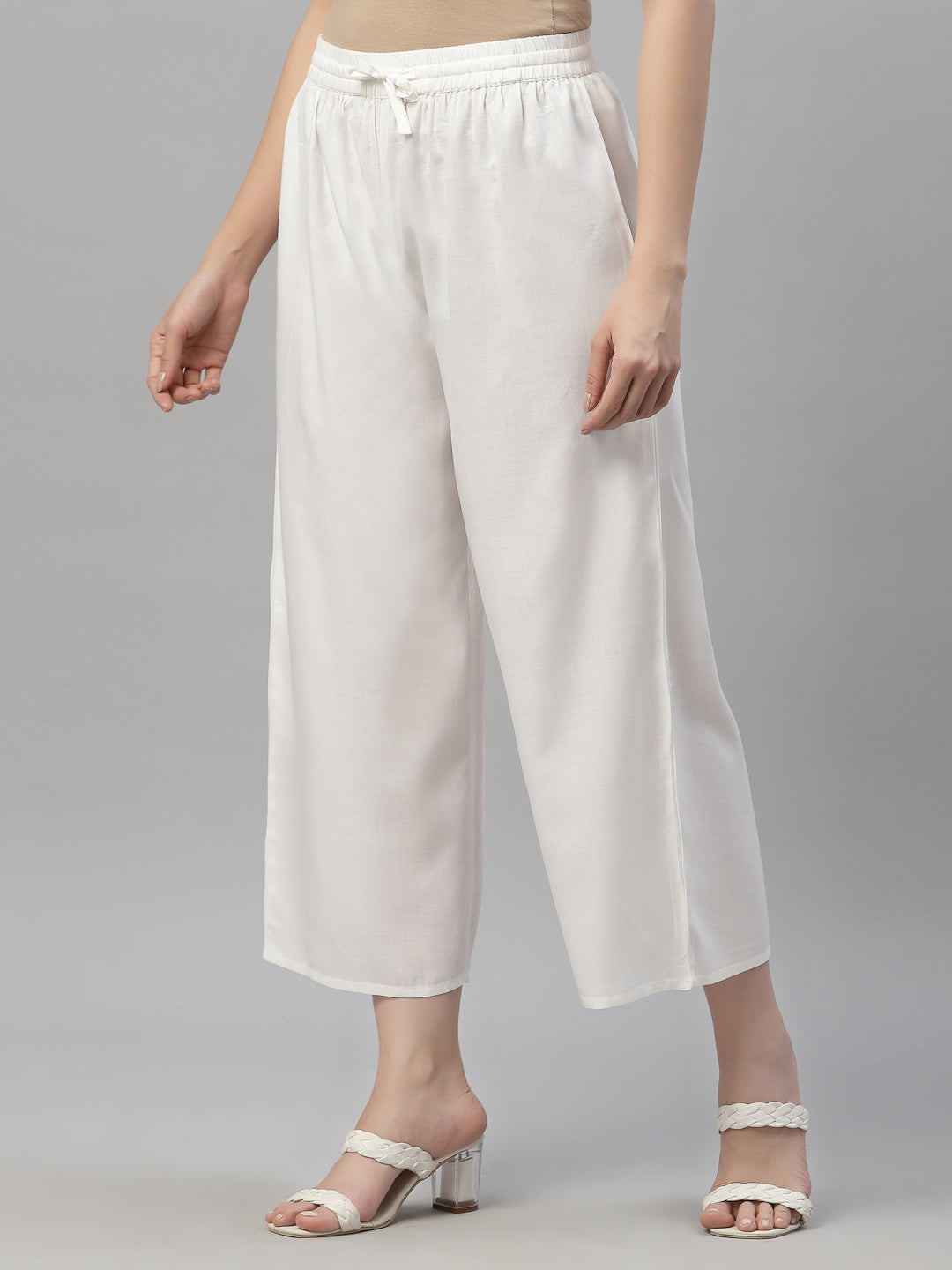 Juniper Women's White LIVA Rayon Straight Solid Palazzo