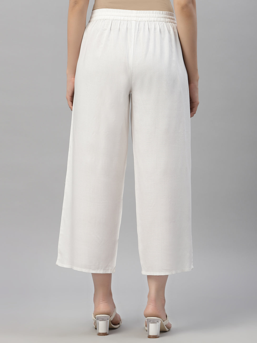 Juniper Women's White LIVA Rayon Straight Solid Palazzo