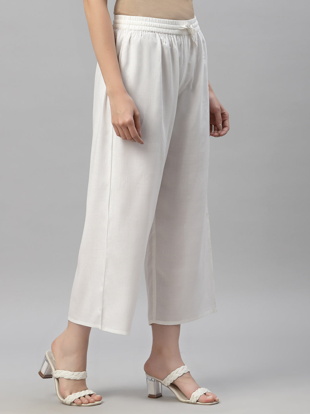 Juniper Women's White LIVA Rayon Straight Solid Palazzo