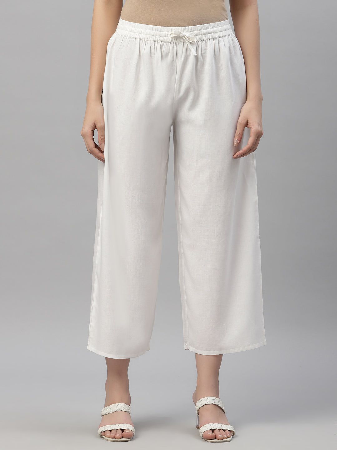 Juniper Women's White LIVA Rayon Straight Solid Palazzo