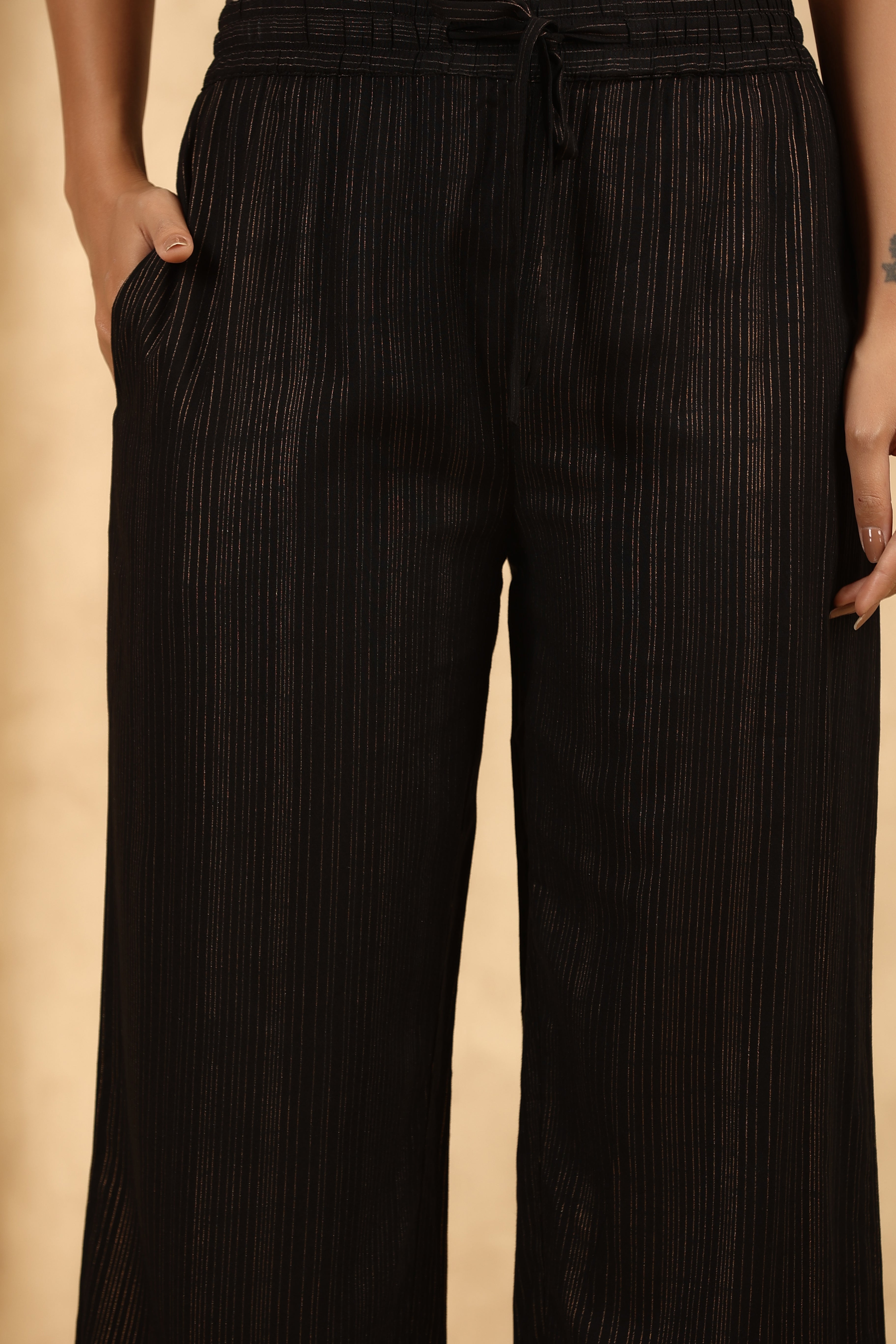 Juniper Women's Black LIVA Rayon Staple Printed Wide leg Palazzo