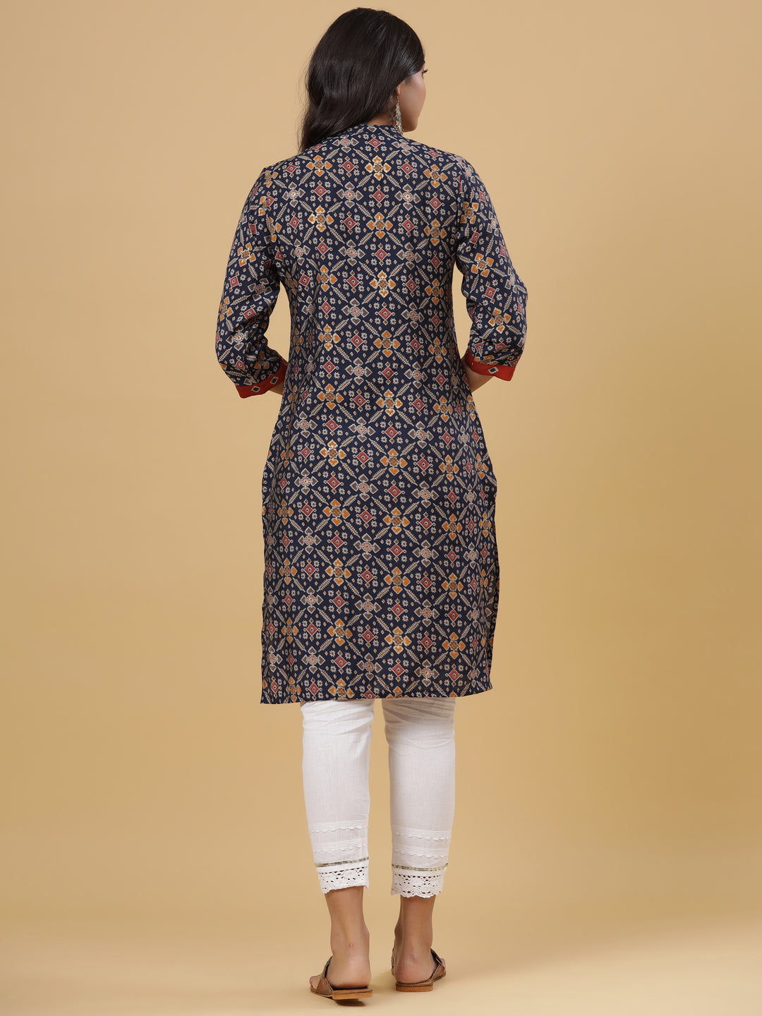 Juniper Women's Navy Printed Muslin Straight Kurta