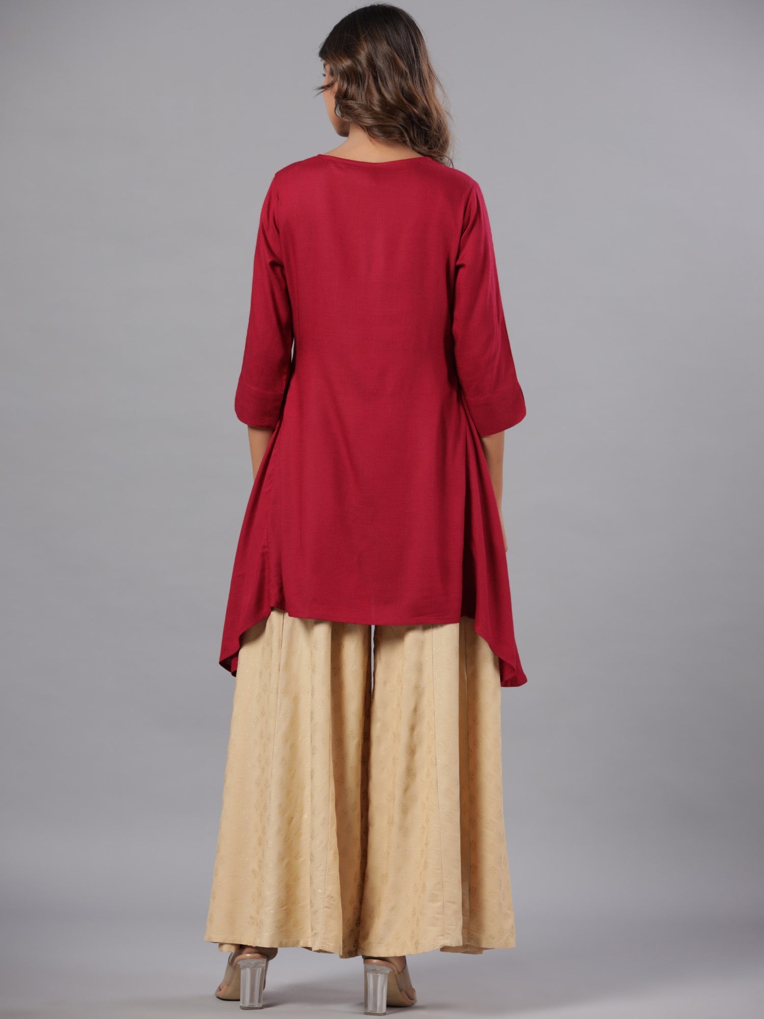 Juniper Women Fuchsia Rayon Solid Asymmetric Kurta
