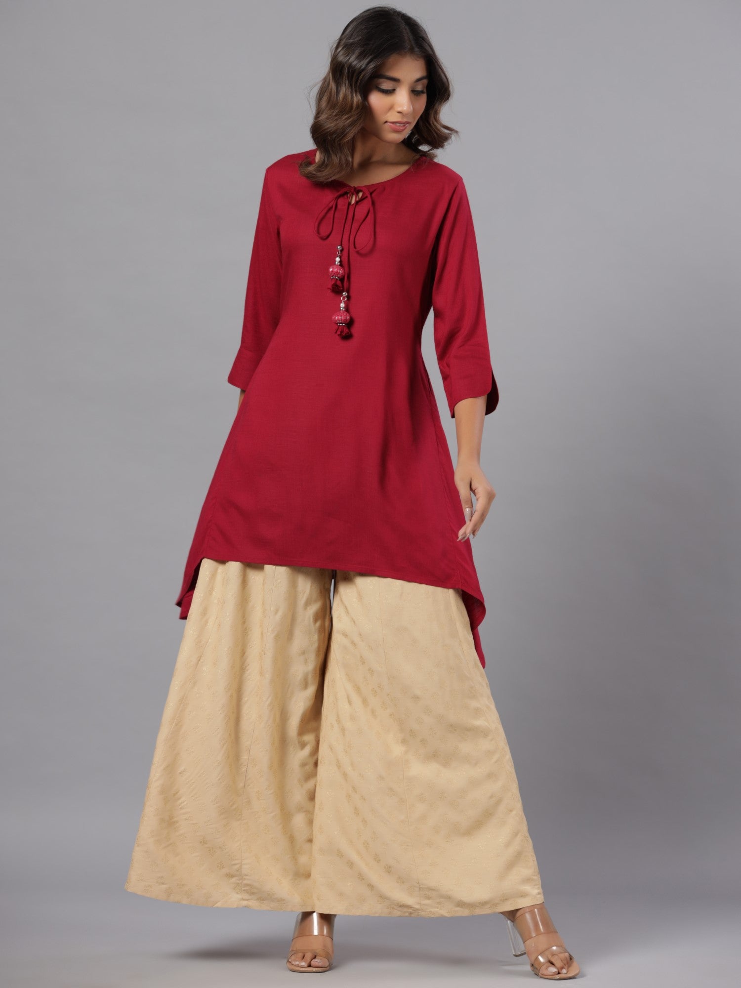 Juniper Women Fuchsia Rayon Solid Asymmetric Kurta