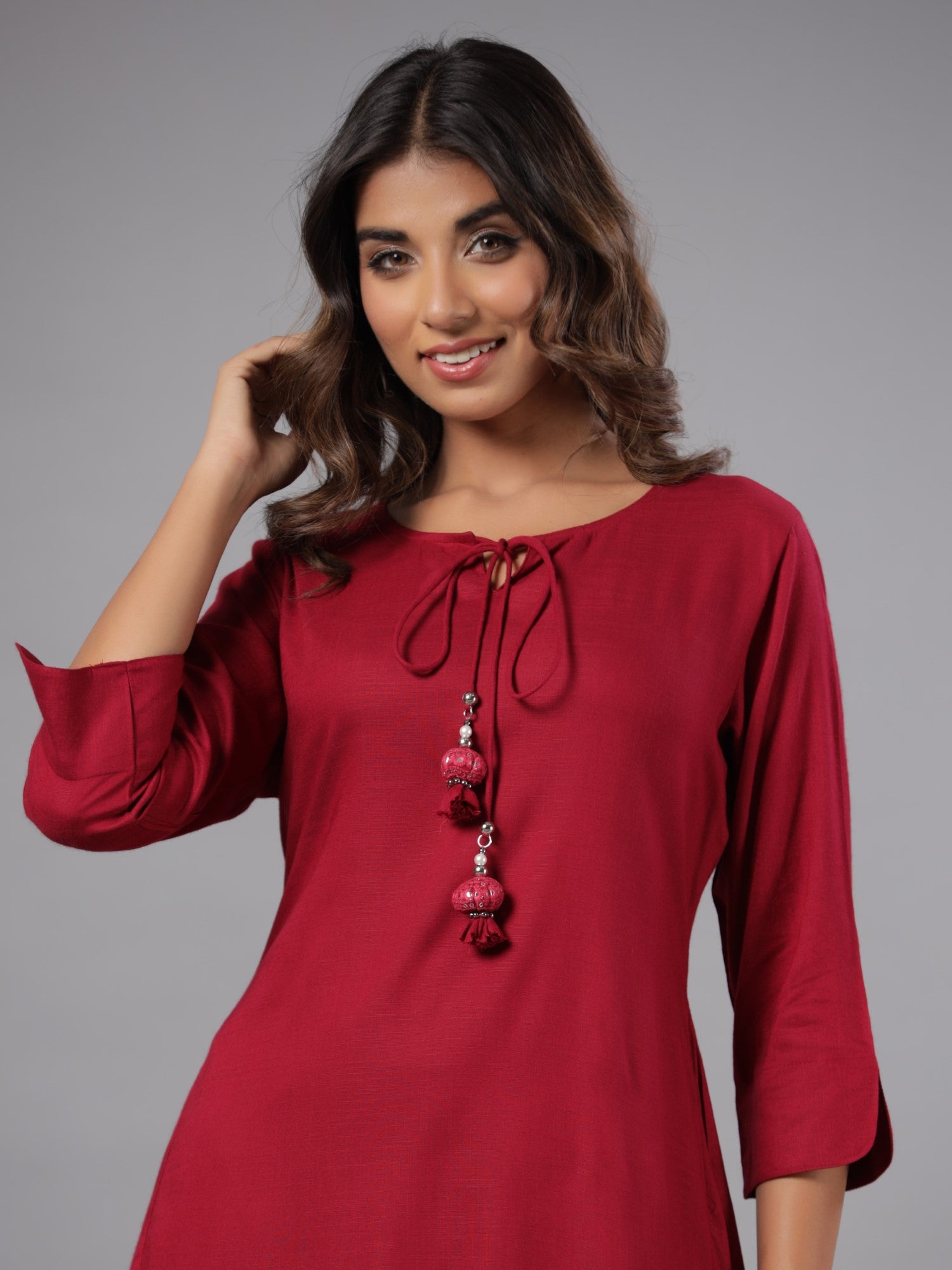 Juniper Women Fuchsia Rayon Solid Asymmetric Kurta