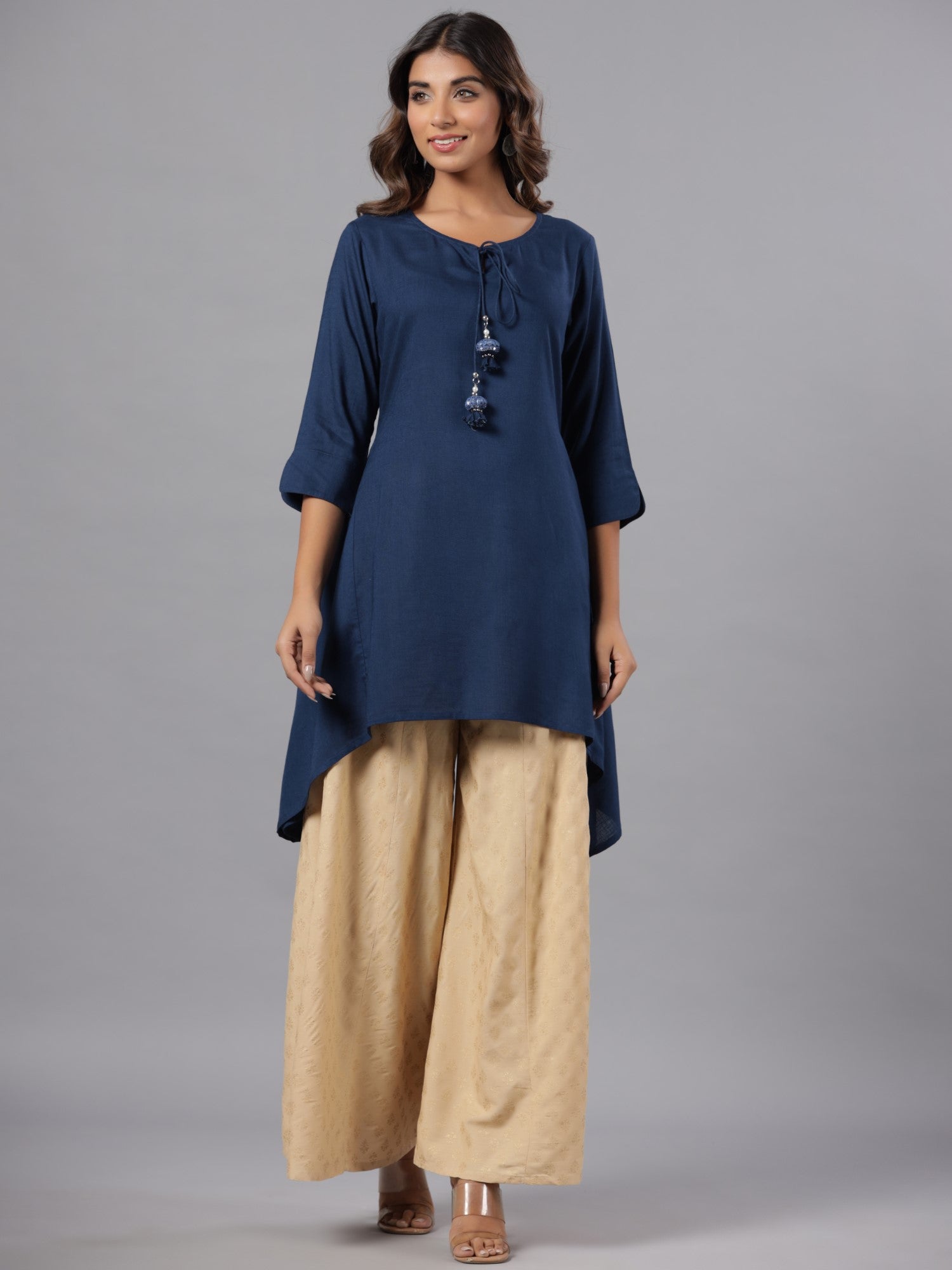 Juniper Women Indigo Rayon Solid Asymmetric Kurta