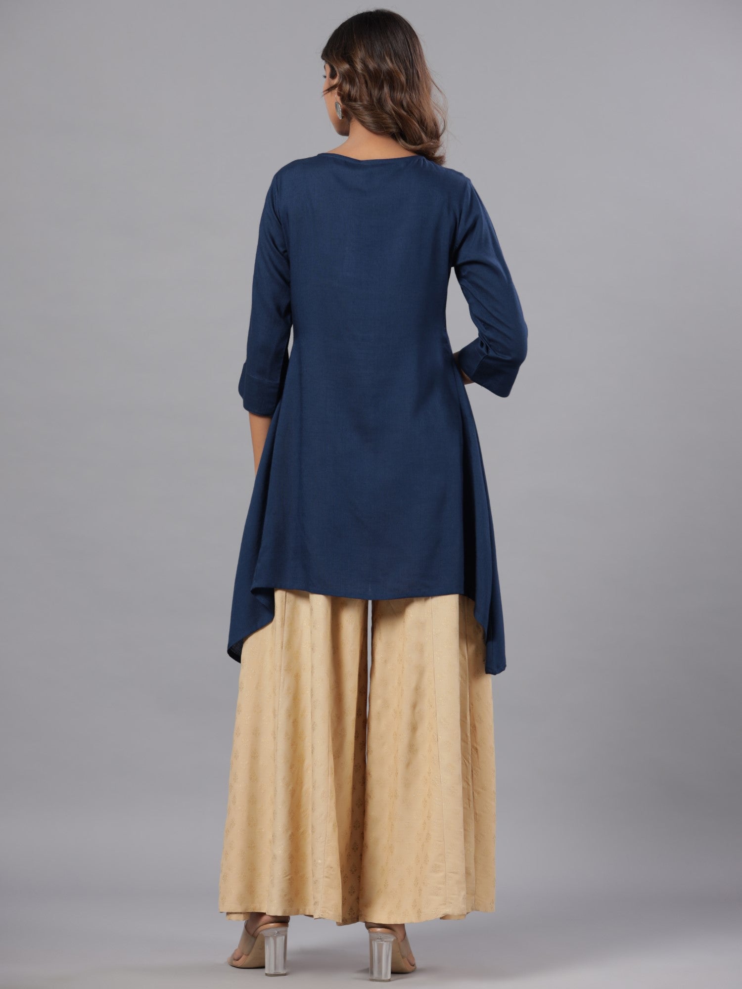 Juniper Women Indigo Rayon Solid Asymmetric Kurta