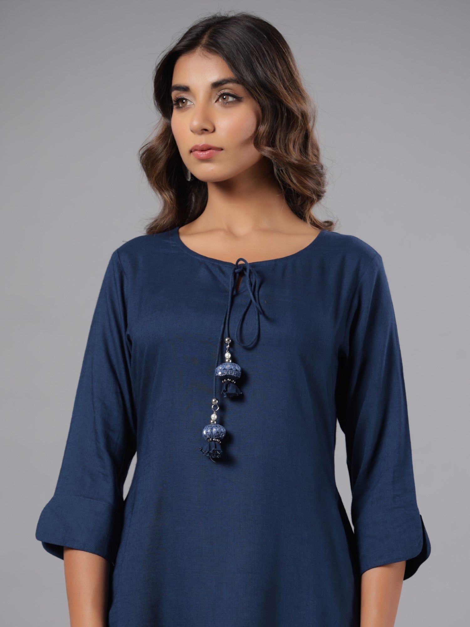 Juniper Women Indigo Rayon Solid Asymmetric Kurta
