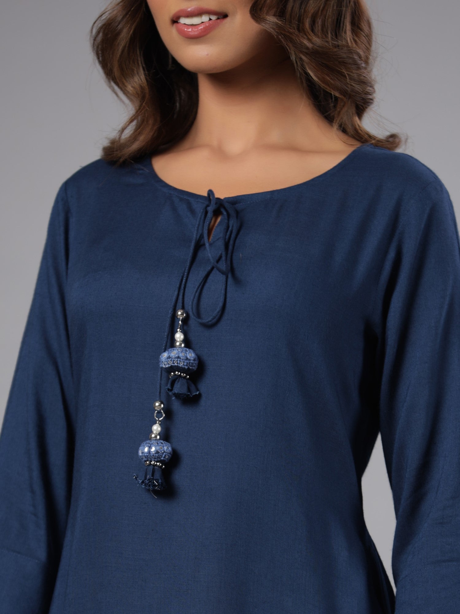Juniper Women Indigo Rayon Solid Asymmetric Kurta