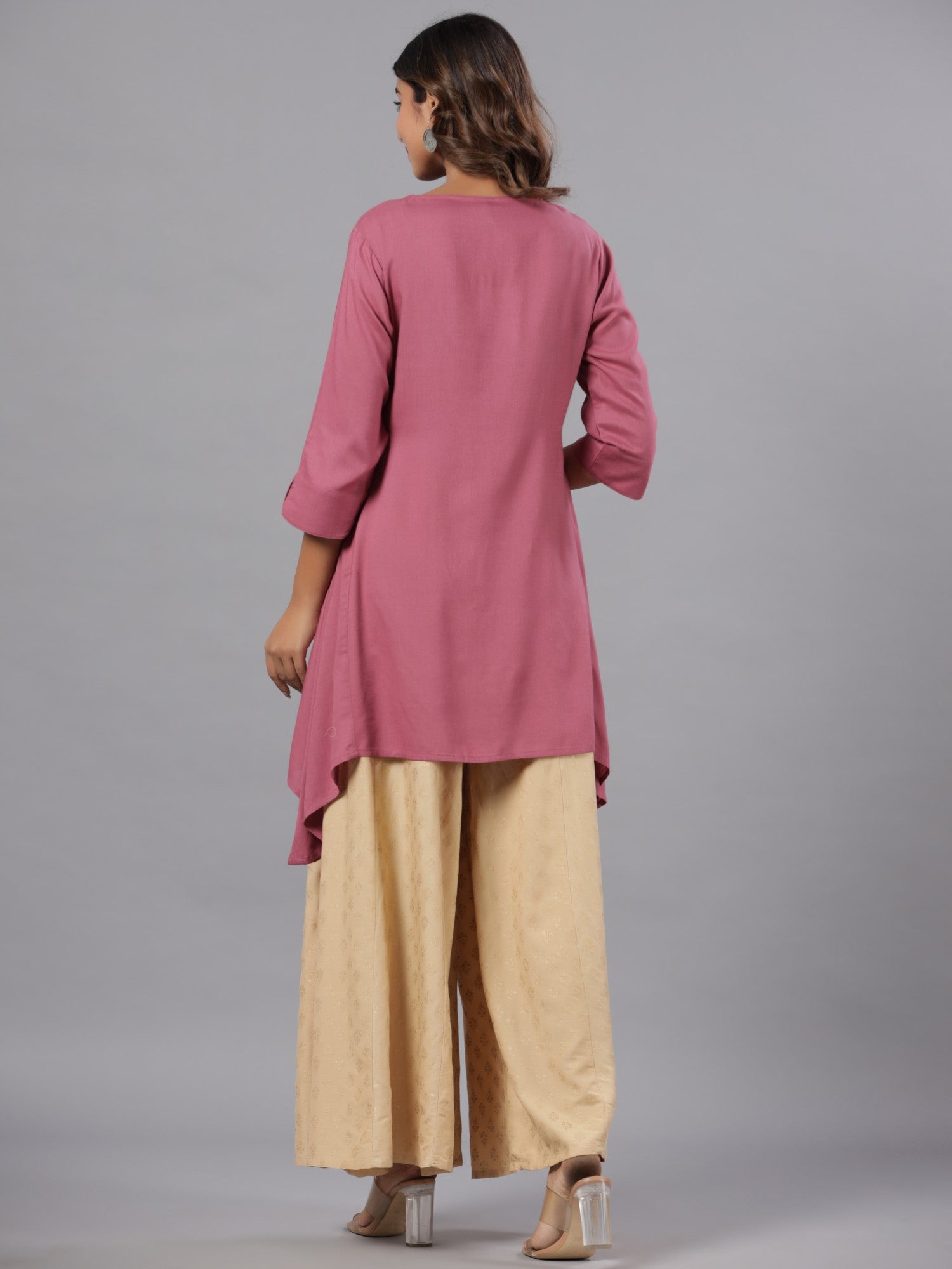 Juniper Women Mauve Rayon Solid Asymmetric Kurta