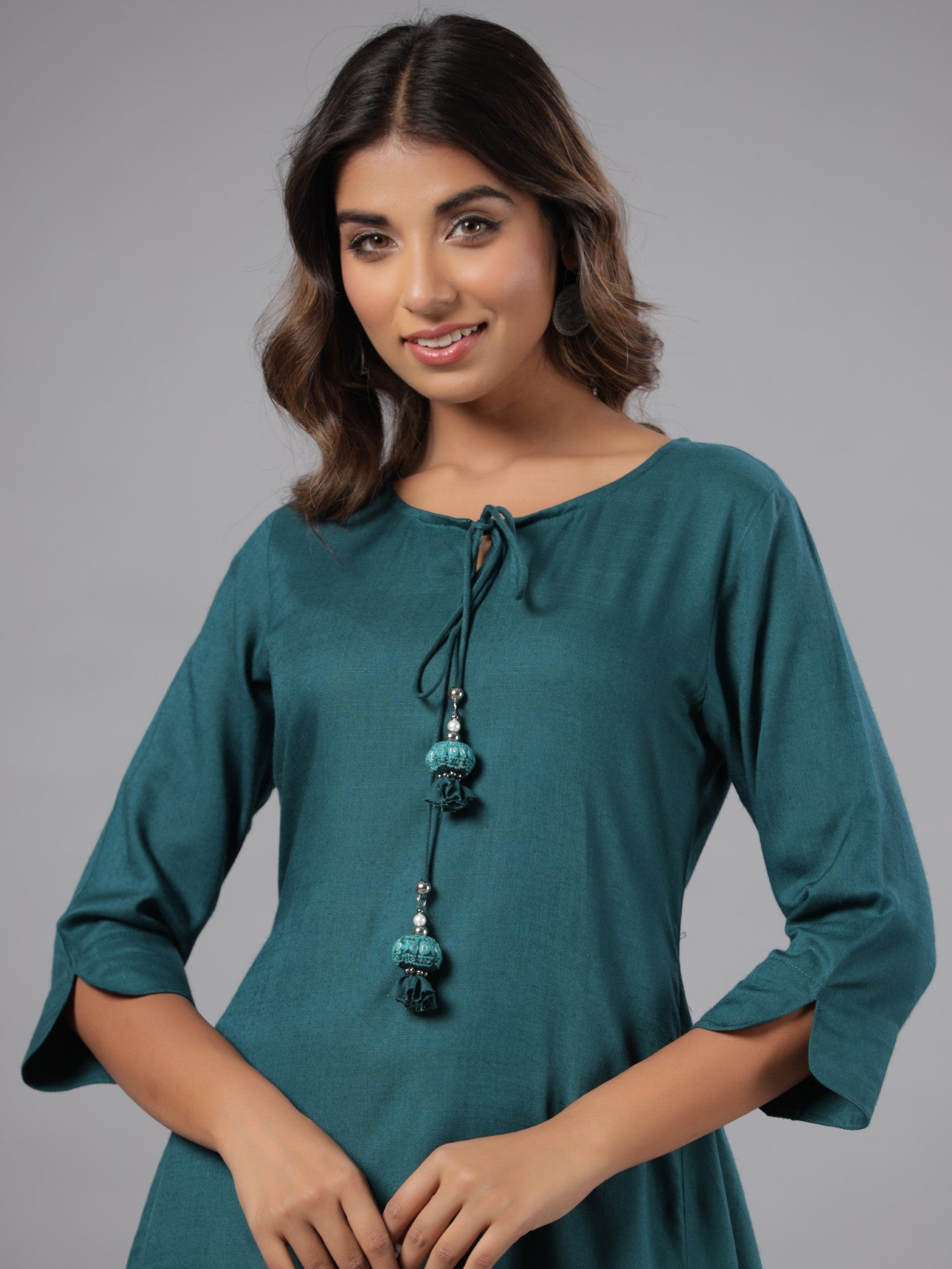 Juniper Women Teal Rayon Solid Asymmetric Kurta